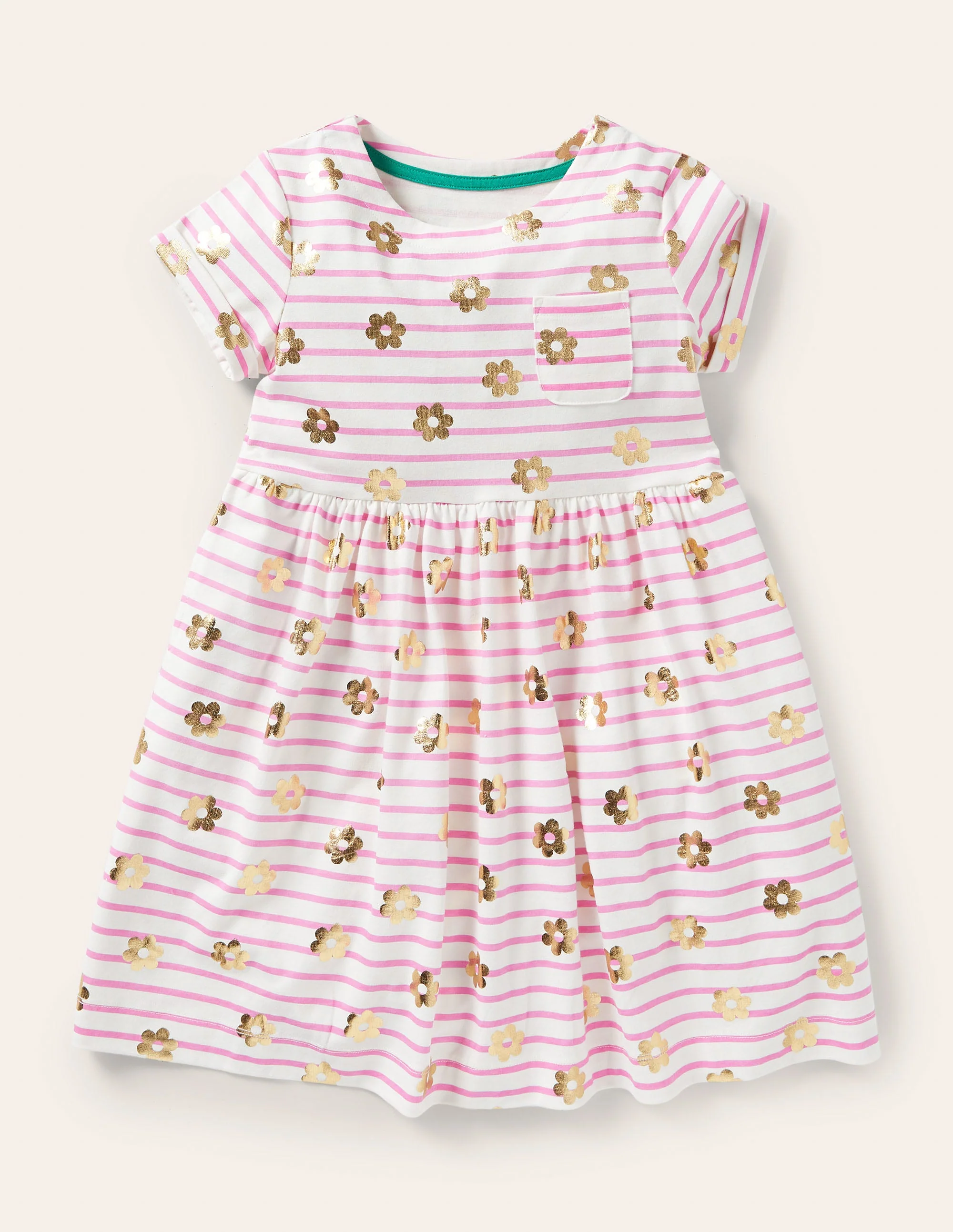 Fröhliches Jerseykleid-Erdbeereisrosa, Goldene Gänseblümchen