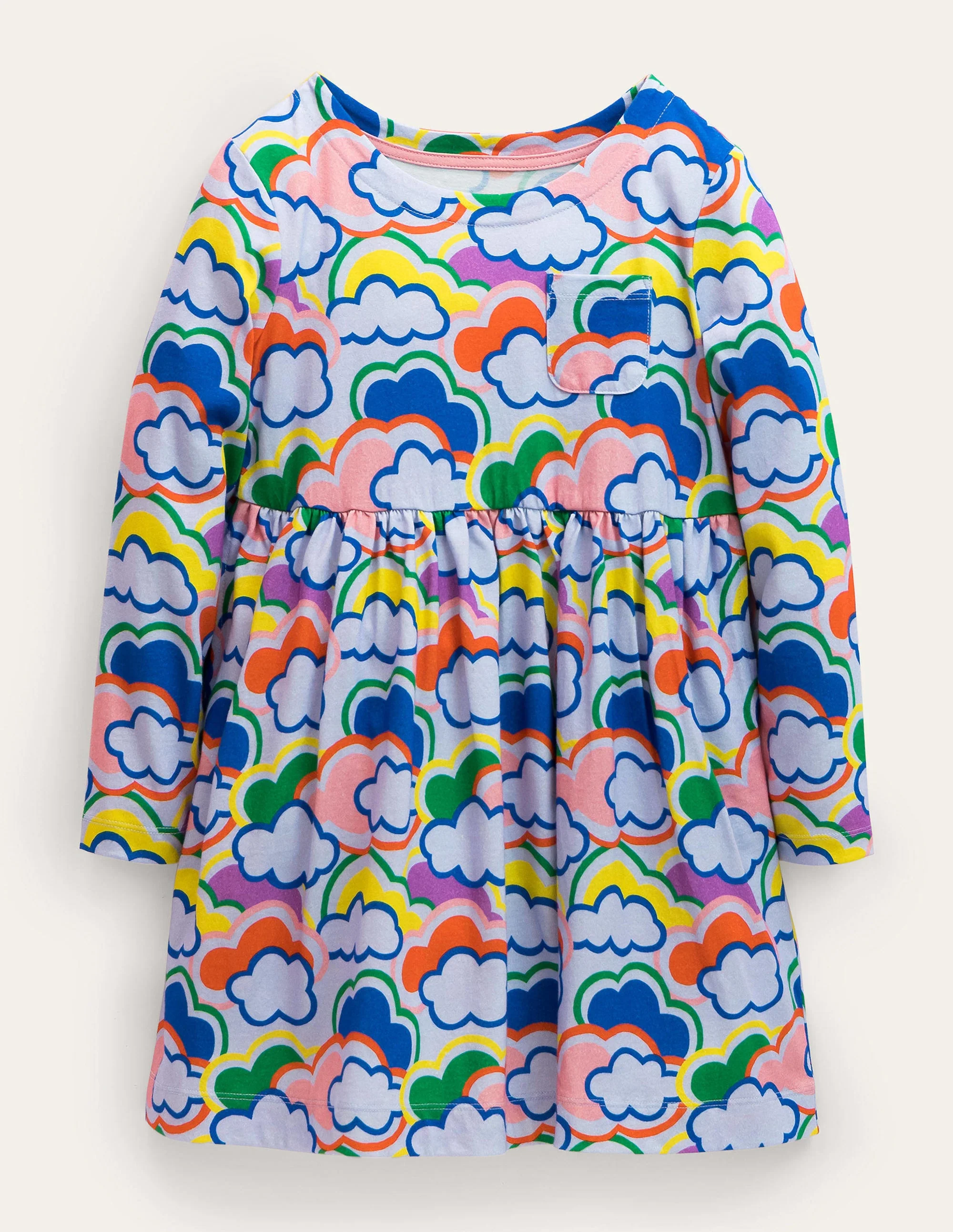 Fröhliches Jerseykleid mit langen Ärmeln-Blau/Bunt, Regenbögen