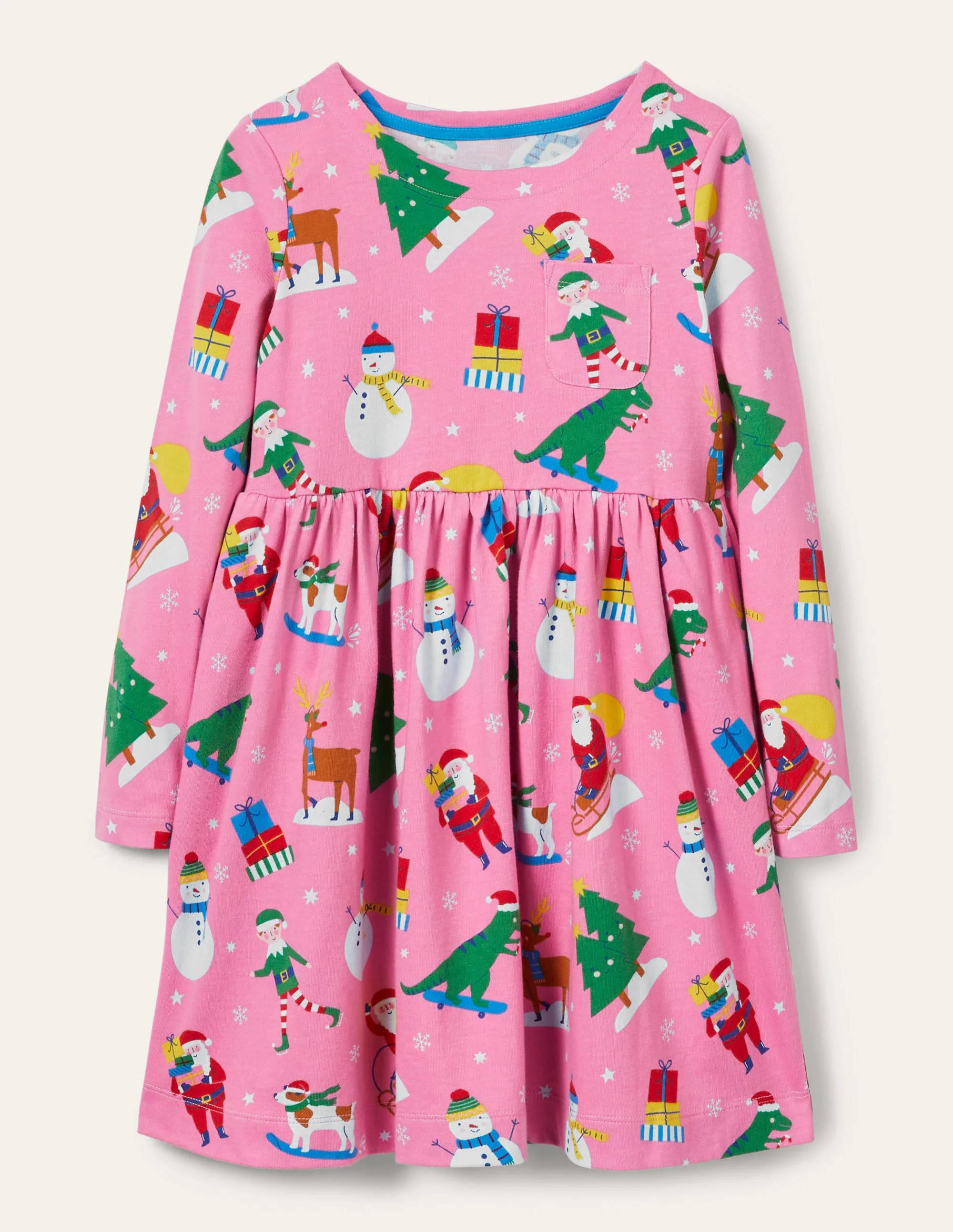 Fröhliches Jerseykleid mit langen Ärmeln-Blütenrosa, Festliche Freunde