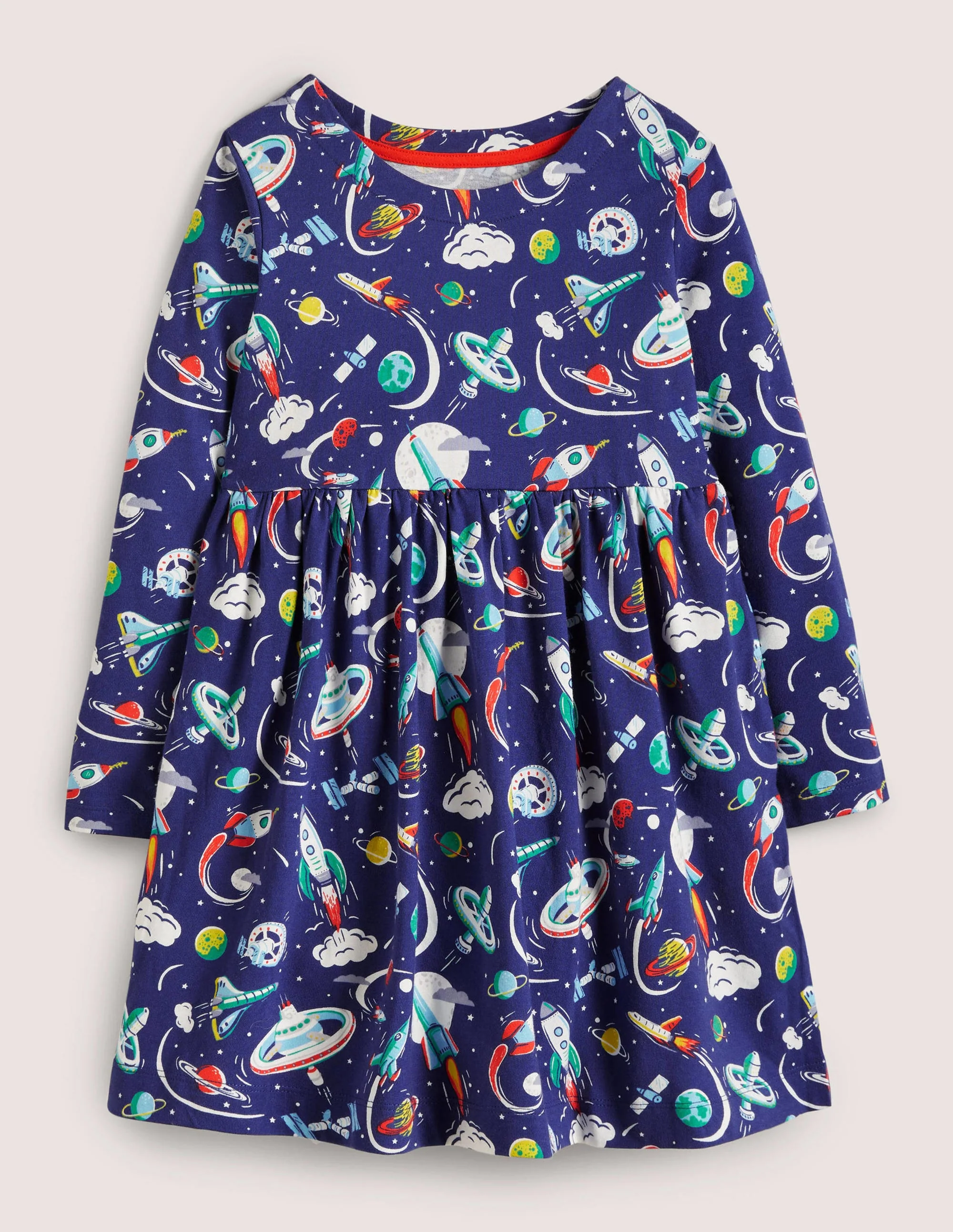 Fröhliches Jerseykleid mit langen Ärmeln-Segelblau, Mini-Weltall