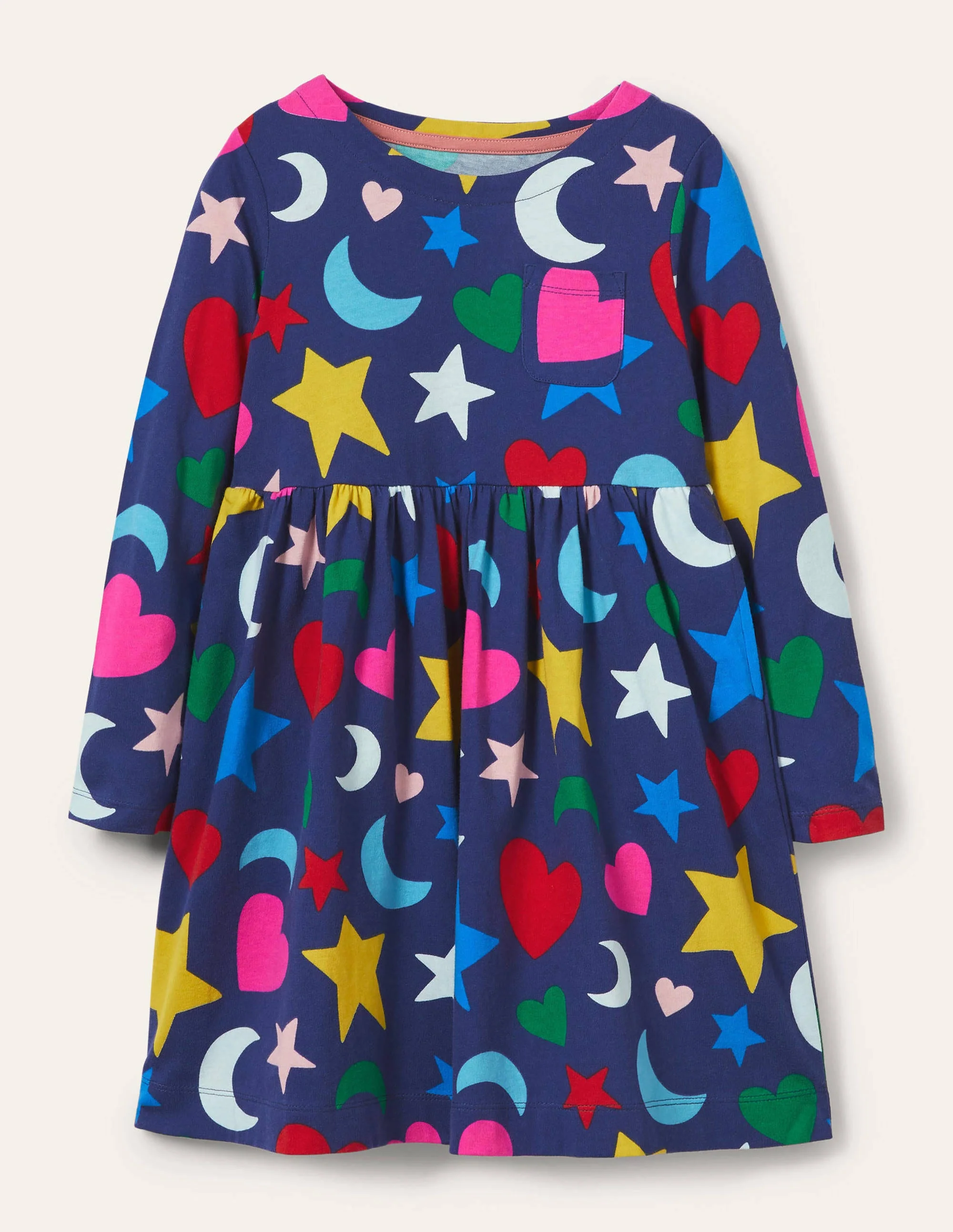Fröhliches Jerseykleid mit langen Ärmeln-Segelblau, Regenbogen-Magie