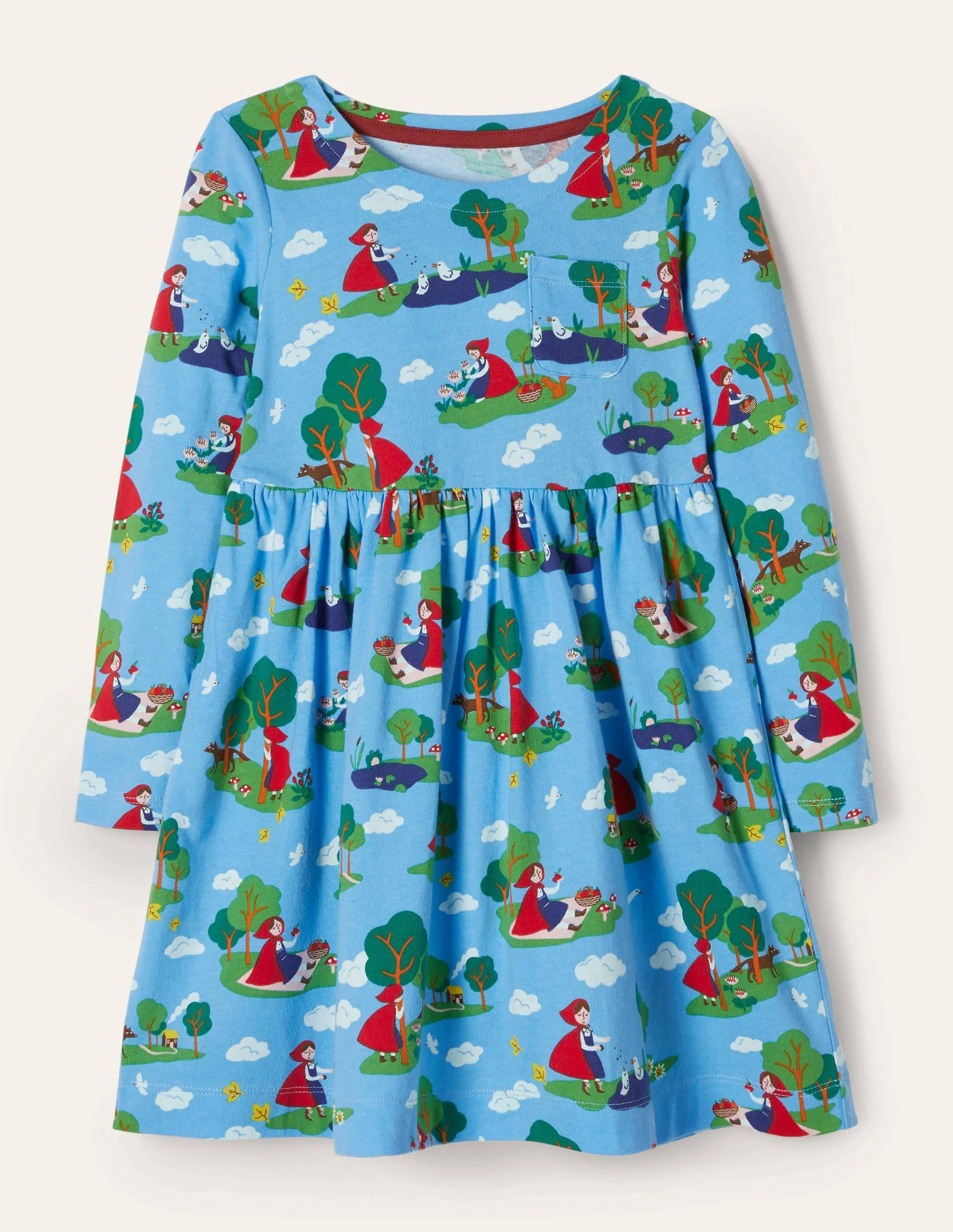 Fröhliches Jerseykleid mit langen Ärmeln-Surfbrett-Blau, Rotkäppchen