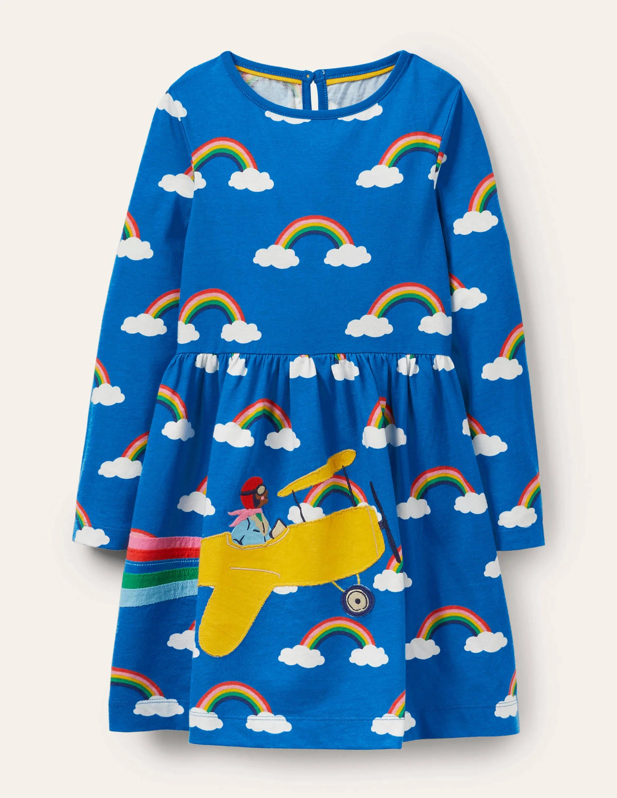 Fröhliches Kleid mit Applikation-Marokkoblau, Regenbogen mit Wolken