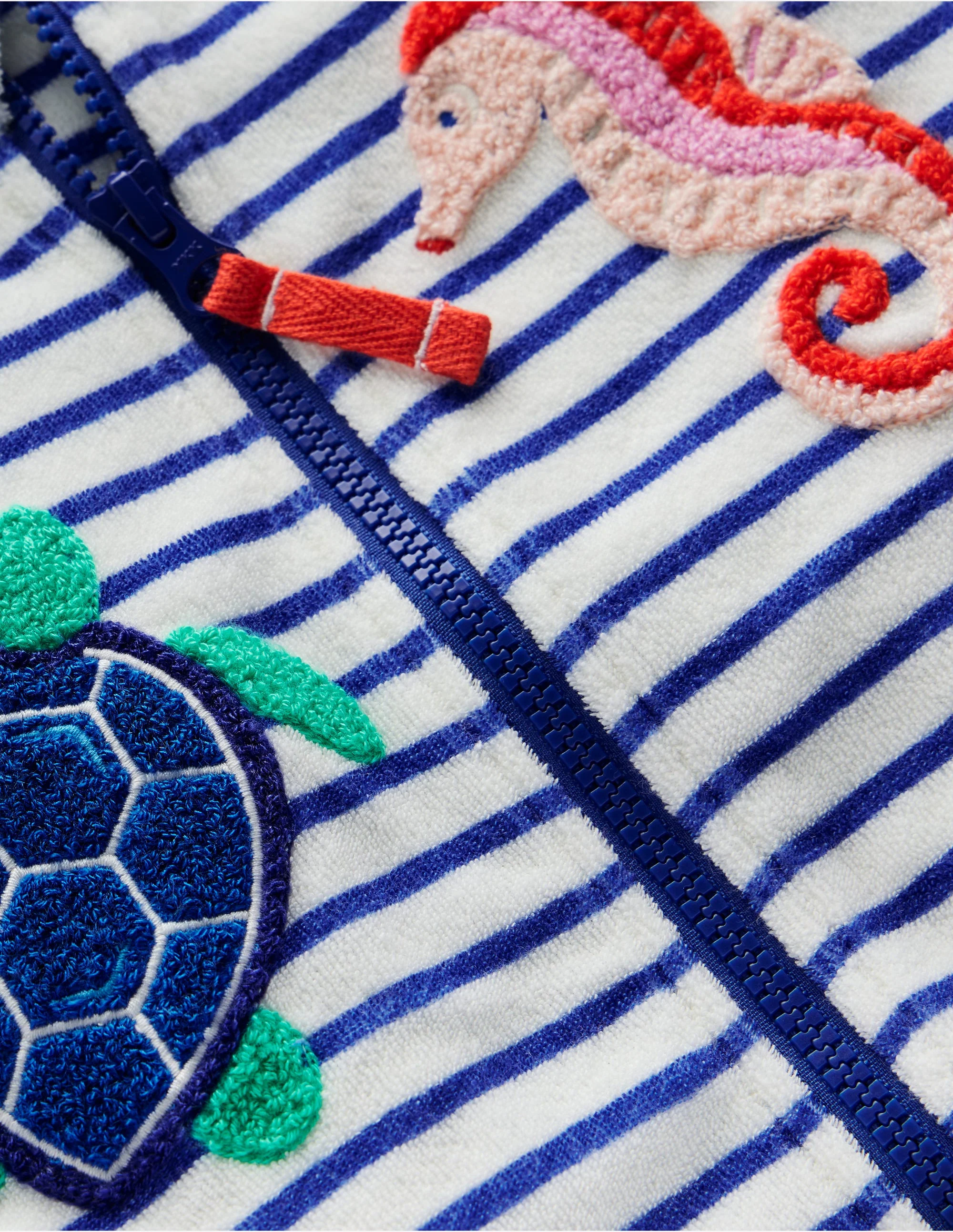 Frottee-Kapuzenjacke-Naturweiß/Leuchtendes Meeresblau Streifen - Image 3