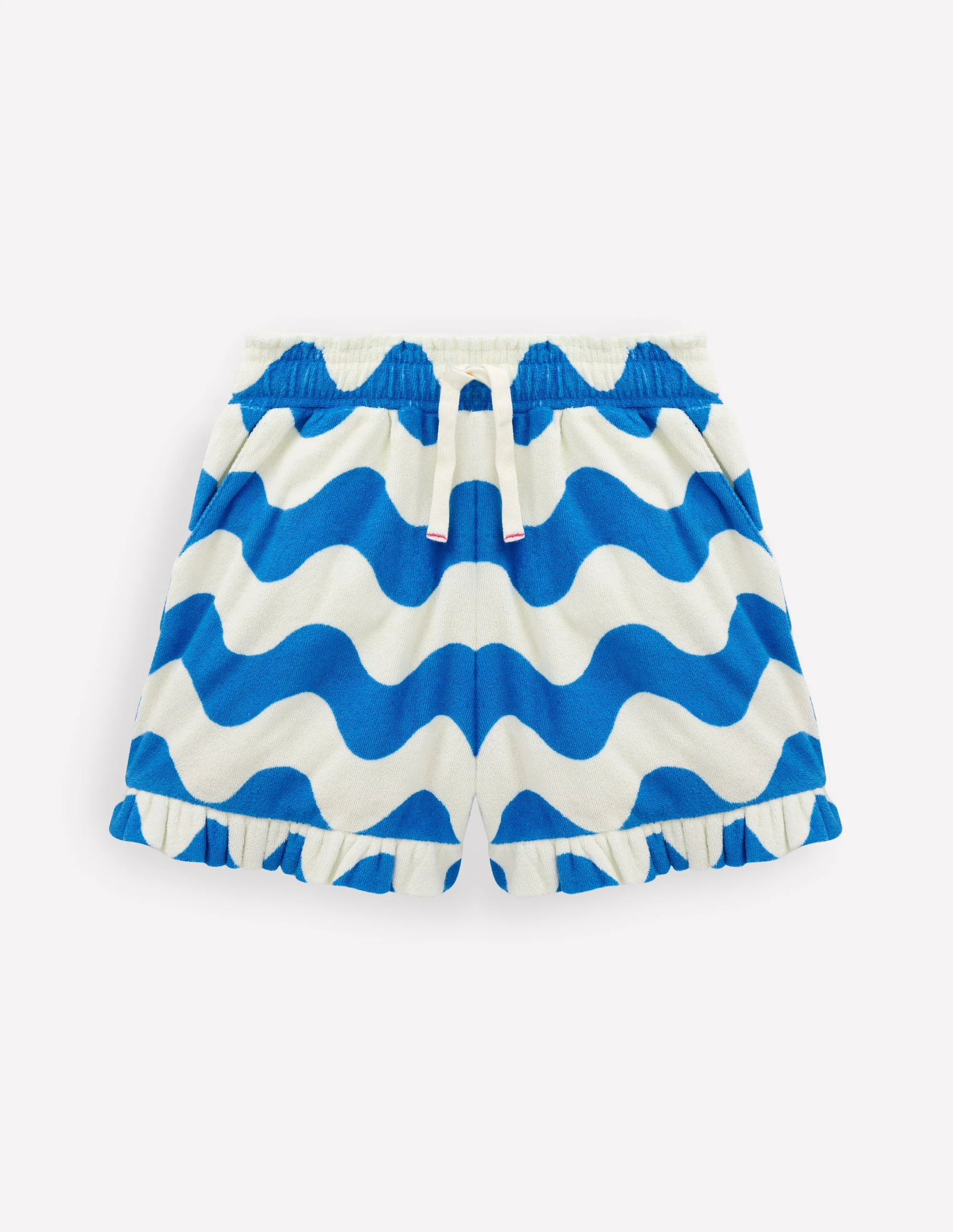 Frottee-Shorts mit Rüschen-Blau, Wellen