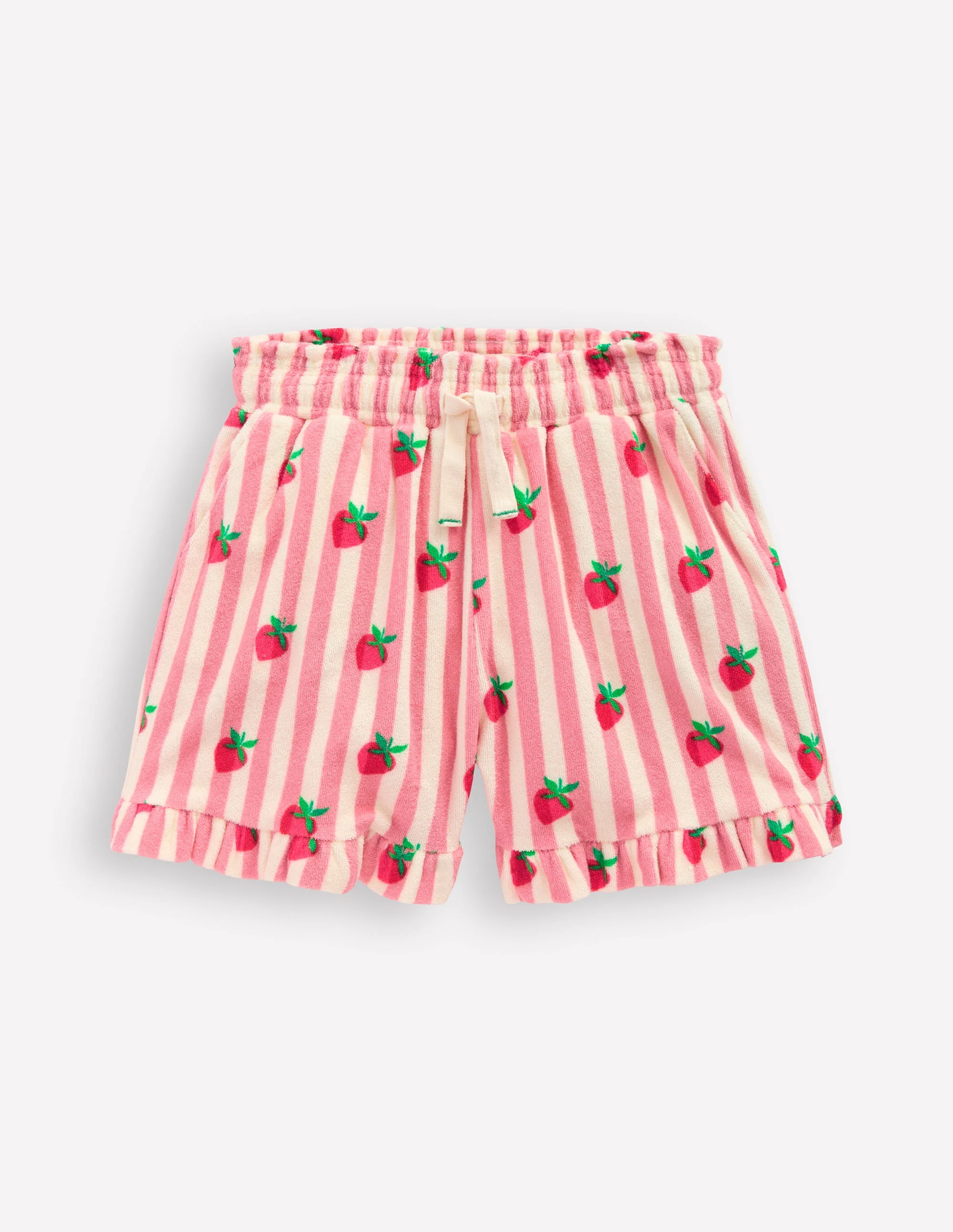 Frottee-Shorts mit Rüschen-Erdbeere Gestreift