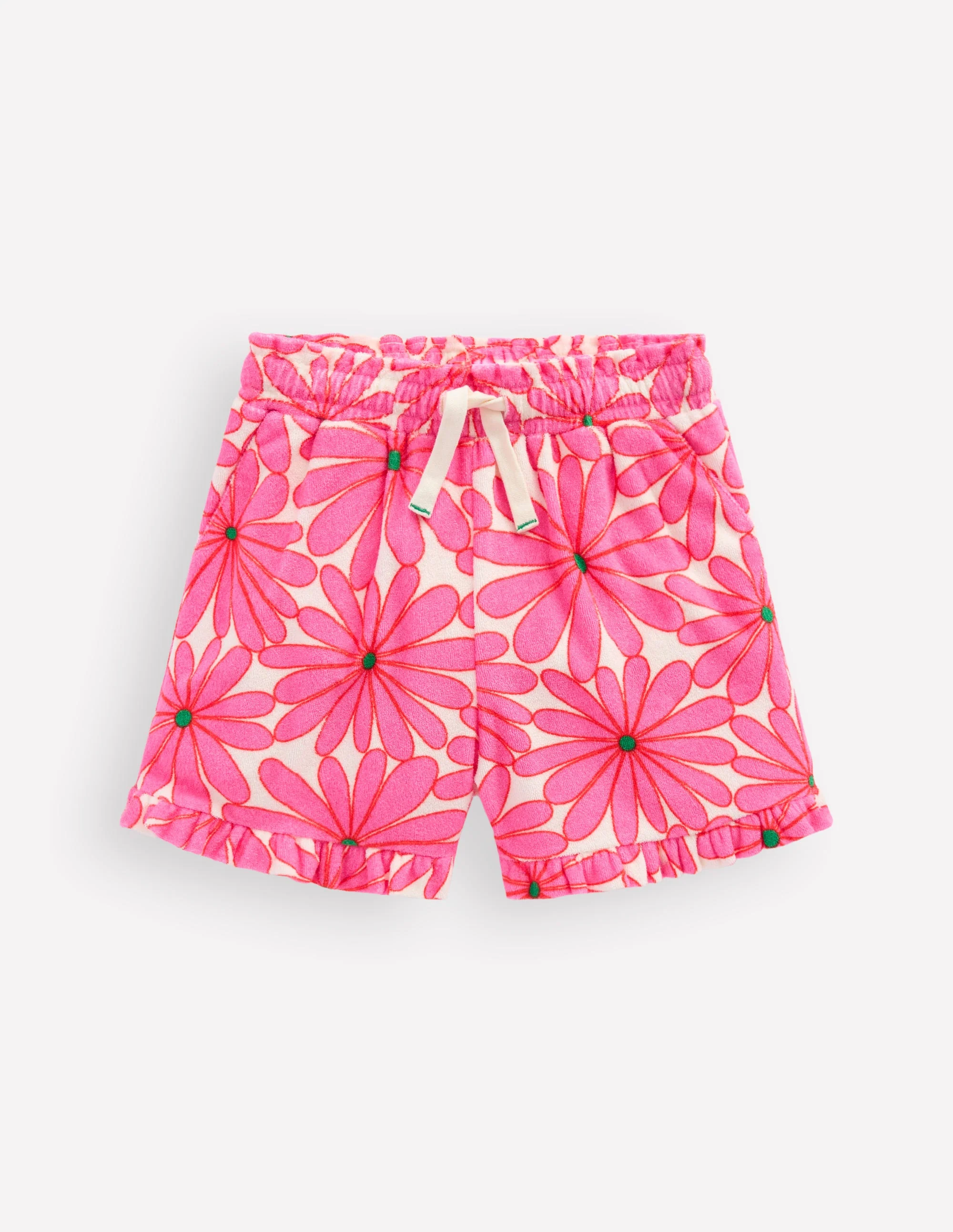 Frottee-Shorts mit Rüschen-Festivalrosa Riesengänseblümchen
