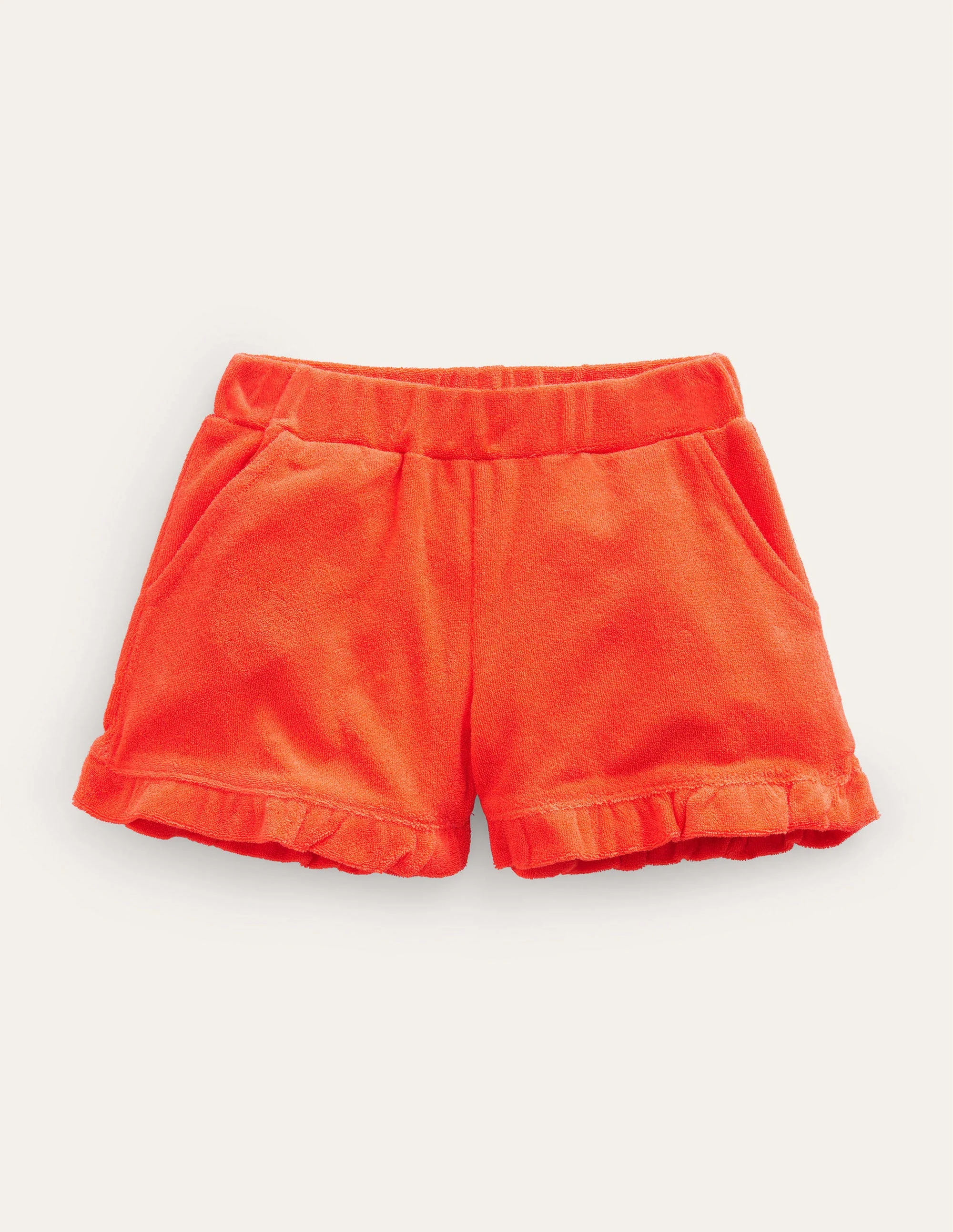 Frottee-Shorts mit Rüschensaum-Mandarinenorange