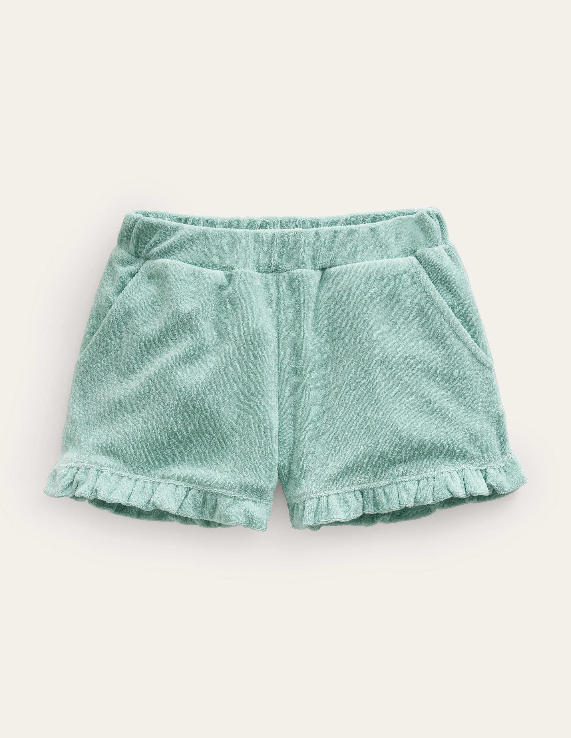 Frottee-Shorts mit Rüschensaum-Ozeangrün