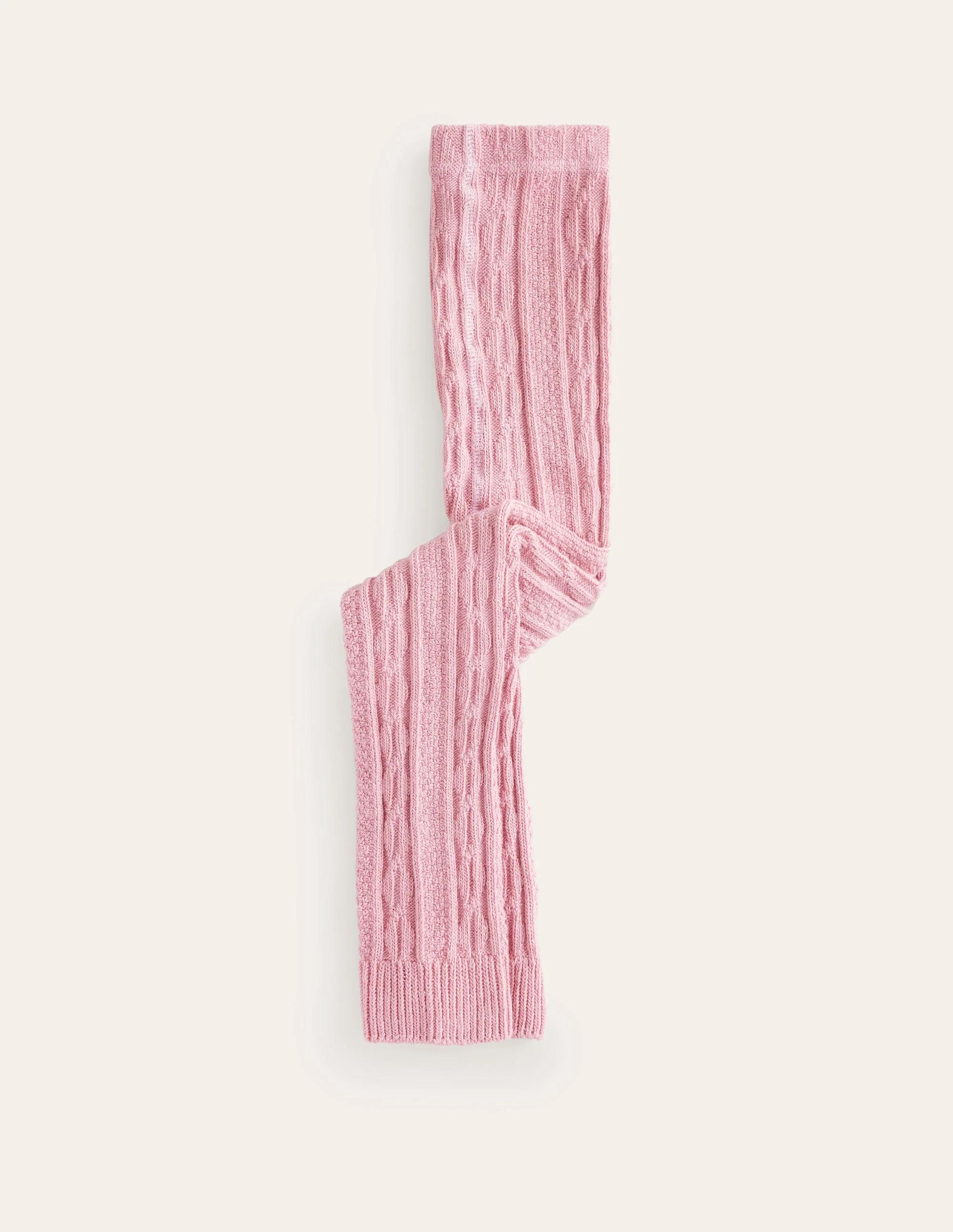 Fußlose Strumpfhose mit Zopfmuster-Vintage Rosa