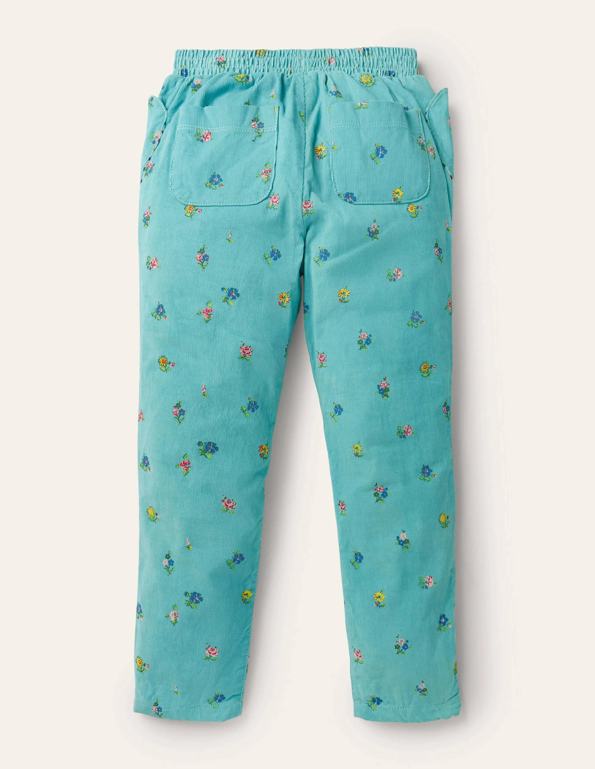 Gefütterte Cordhose zum Hineinschlüpfen-Eisblau, Patchwork-Blumen - Image 2