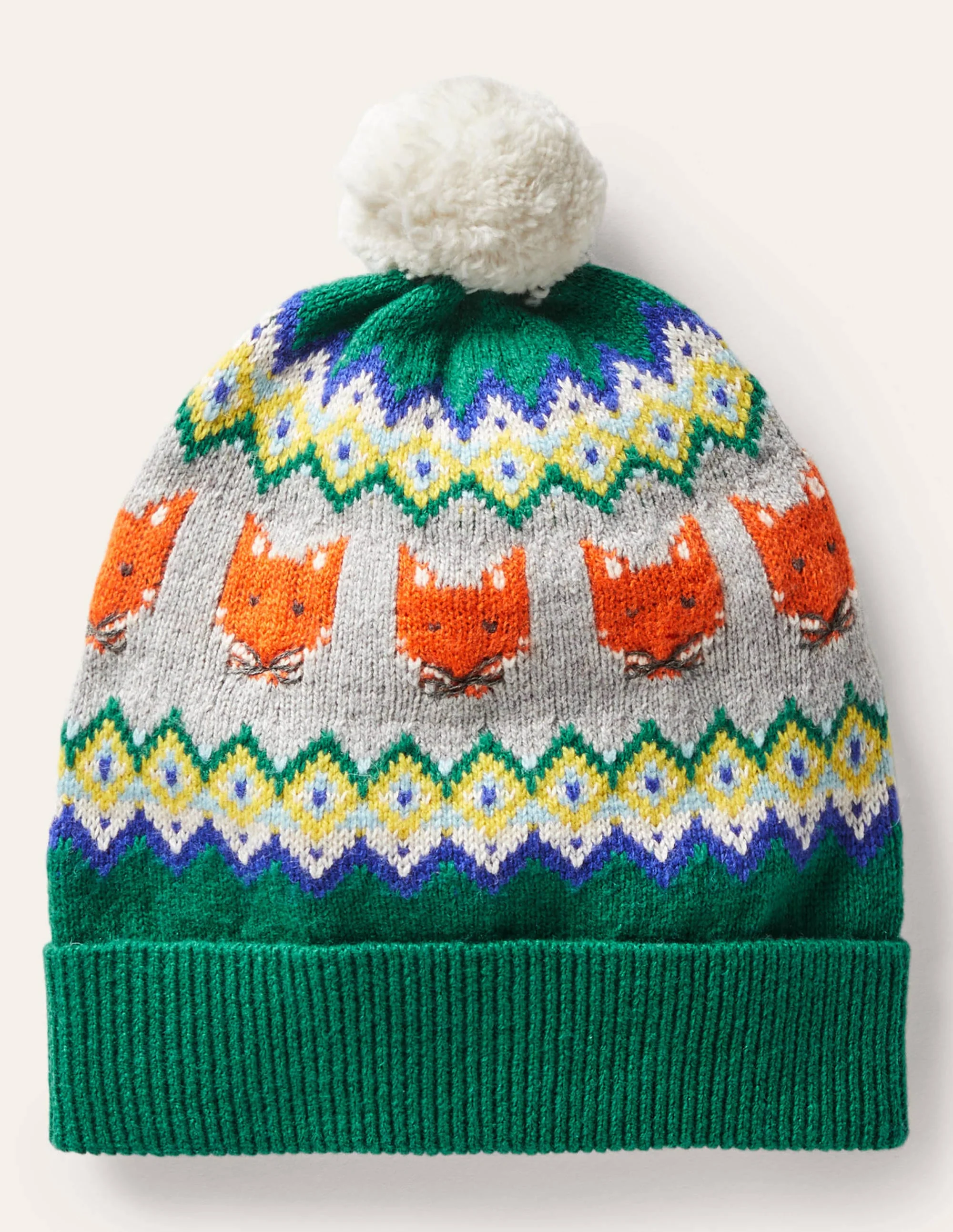 Gemütliche Fuchs-Mütze mit Fair-Isle-Muster-Waldgrün