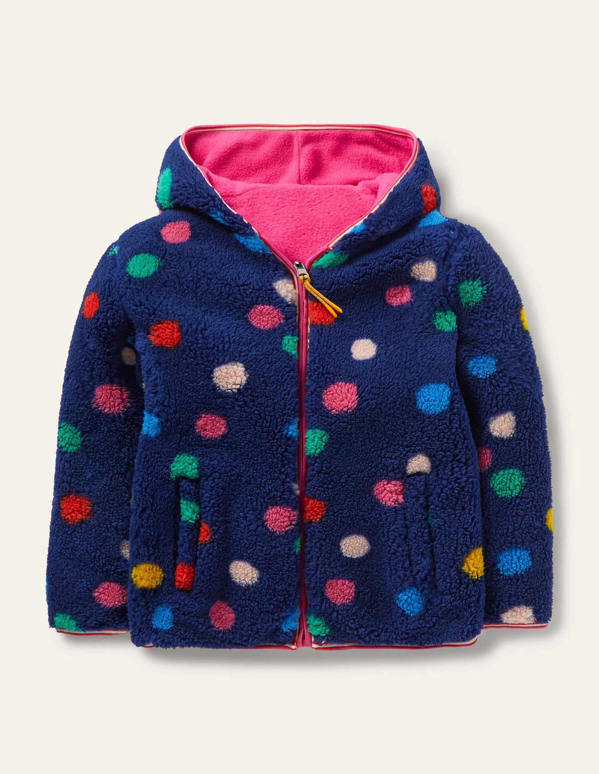 Gemütlicher Wende-Hoodie aus Fleece-Segelblau/Bunt, Getupft