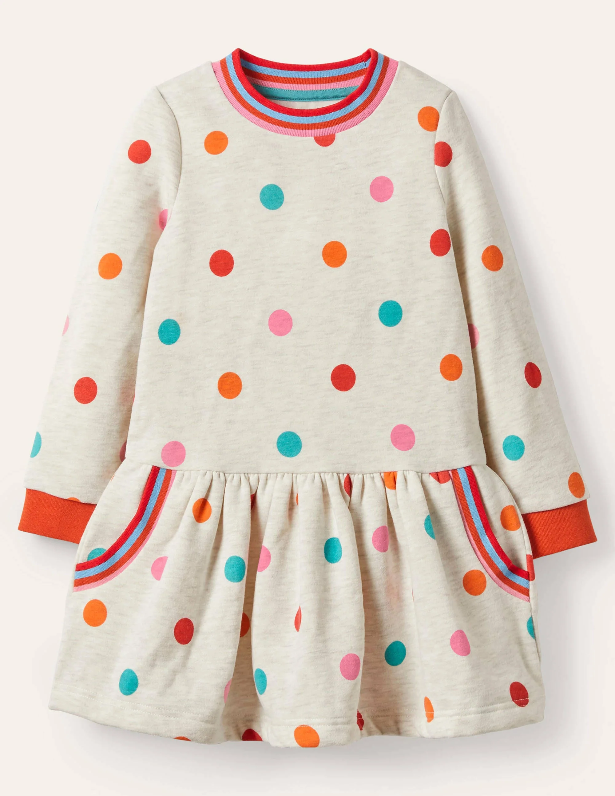 Gemütliches Sweatshirt-Kleid mit Muster-Hellbeige/Bunt, Getupft