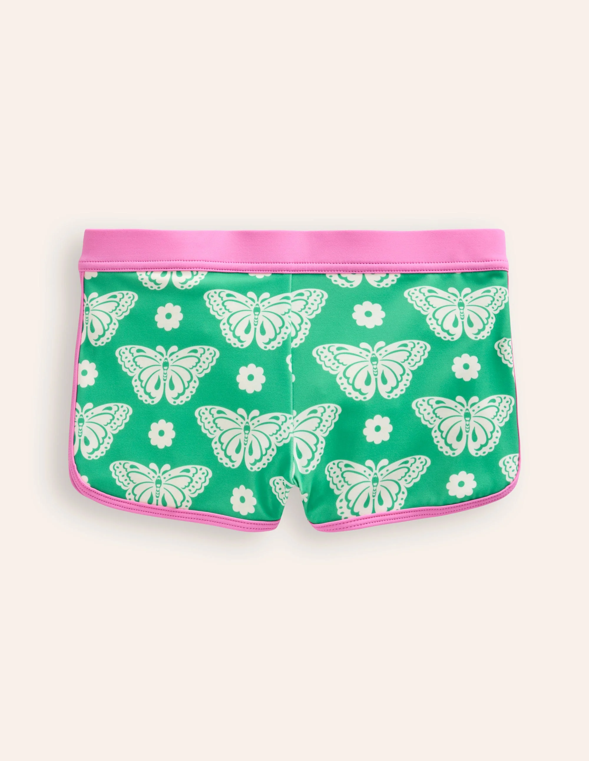 Gemusterte Badeshorts-Erbsengrün Schmetterlingsmuster
