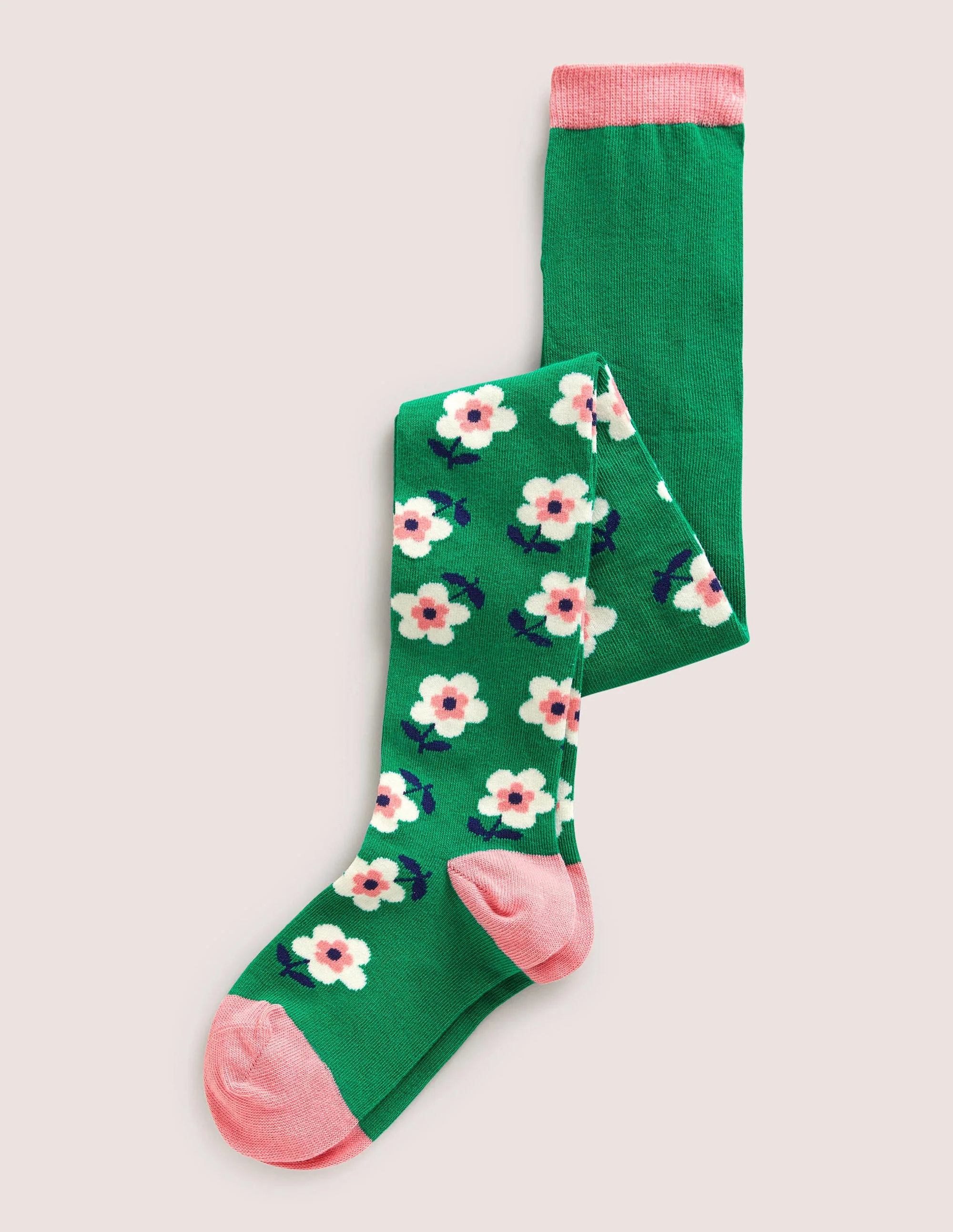 Gemusterte Strumpfhose-Grün, Blumenmuster