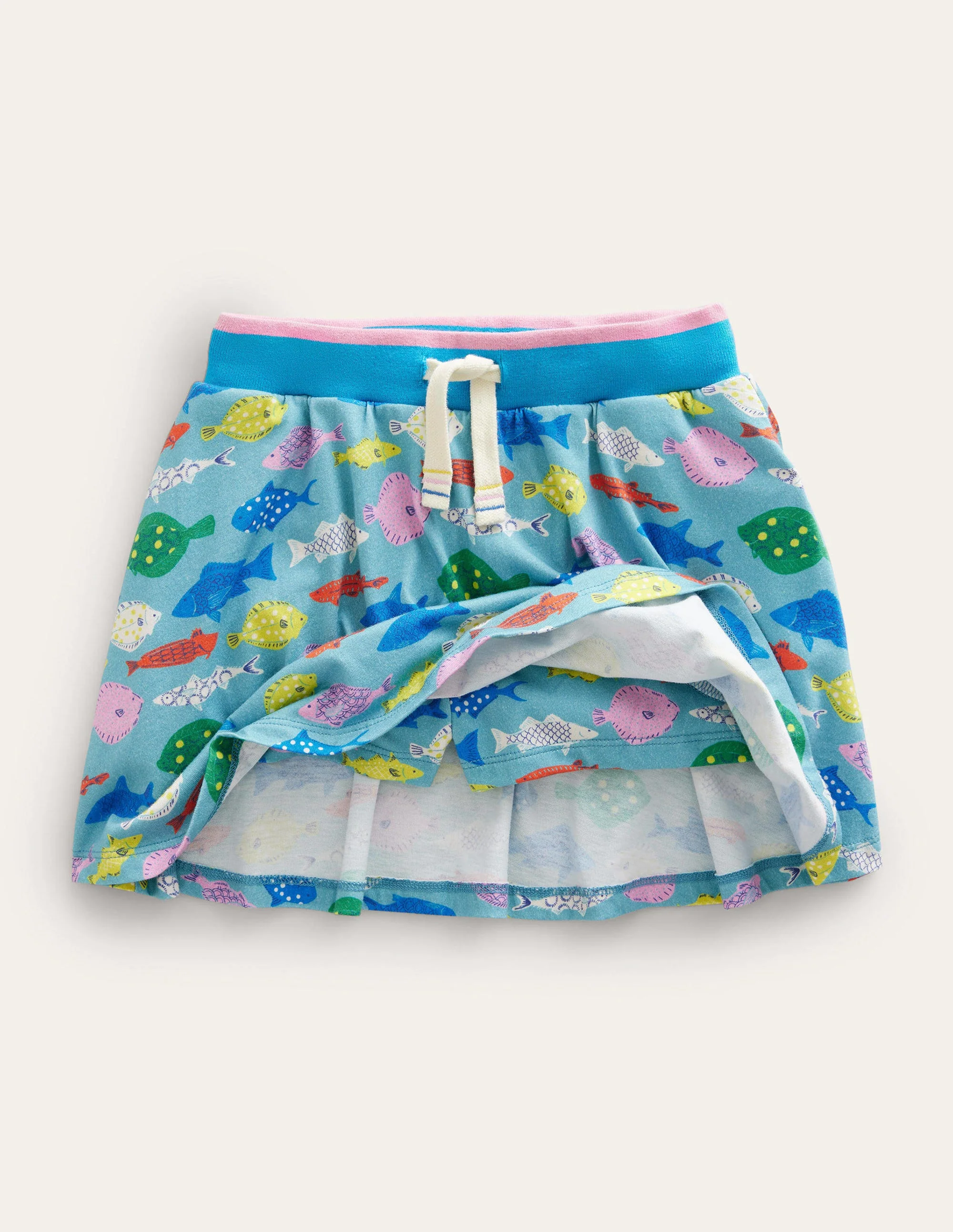 Gemusterter Jersey-Skort-Meerblau, Fische - Image 4
