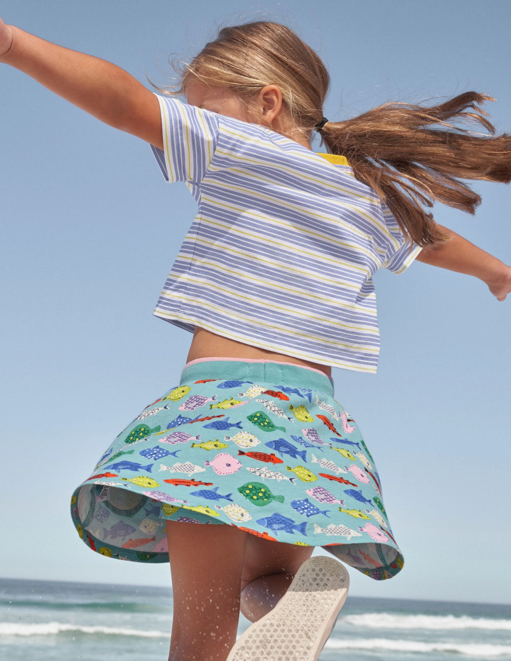 Gemusterter Jersey-Skort-Meerblau, Fische - Image 5