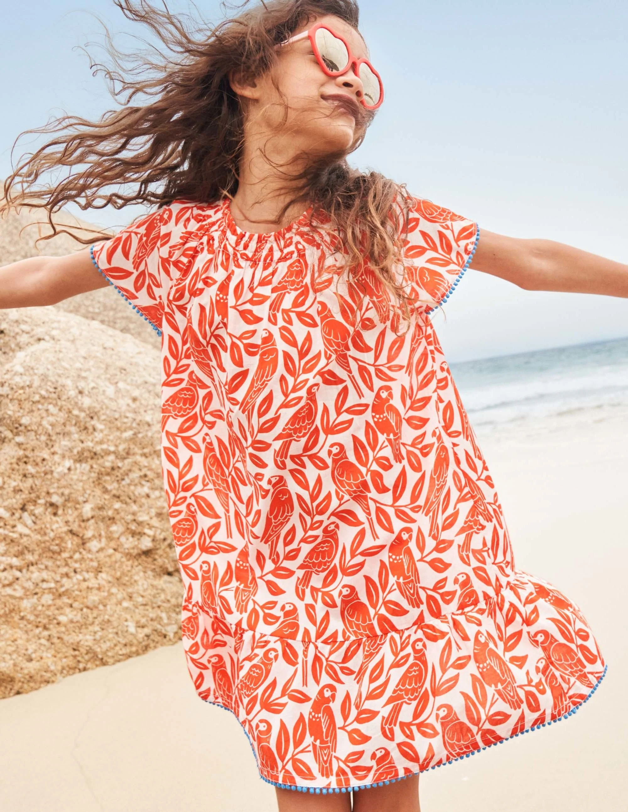 Gemusterter Smok-Kaftan-Wassermelonenrot, Papagei - Image 4
