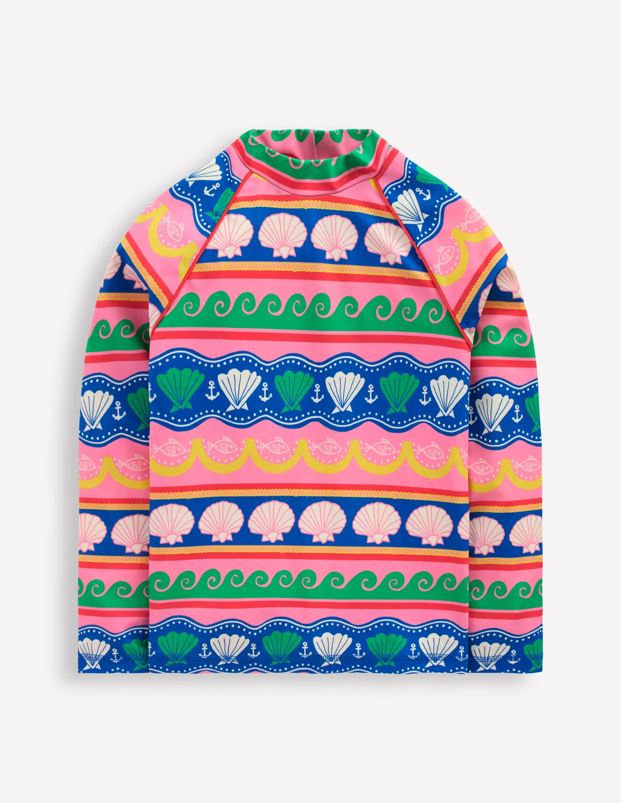 Gemustertes Badeshirt mit Sonnenschutz-Bunt Meer Muschel Streifen