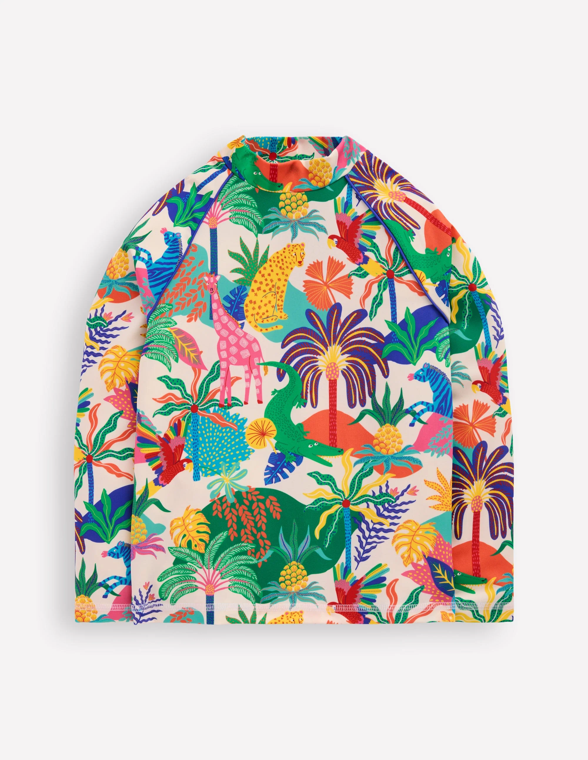 Gemustertes Badeshirt mit UV-Schutz-Weiches Naturweiß Bunt Dschungel