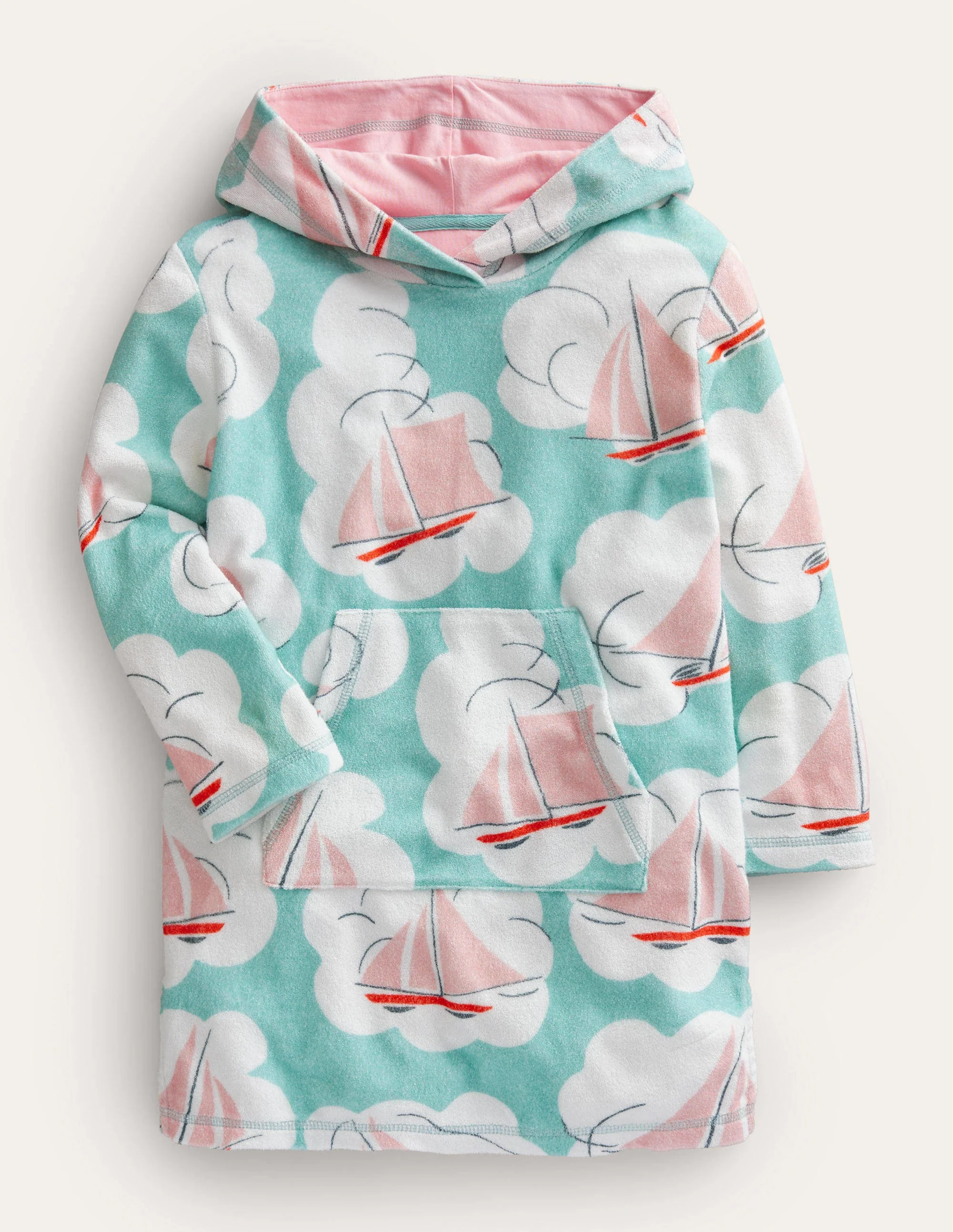 Gemustertes Frottee-Strandkleid-Meerblau, Boote