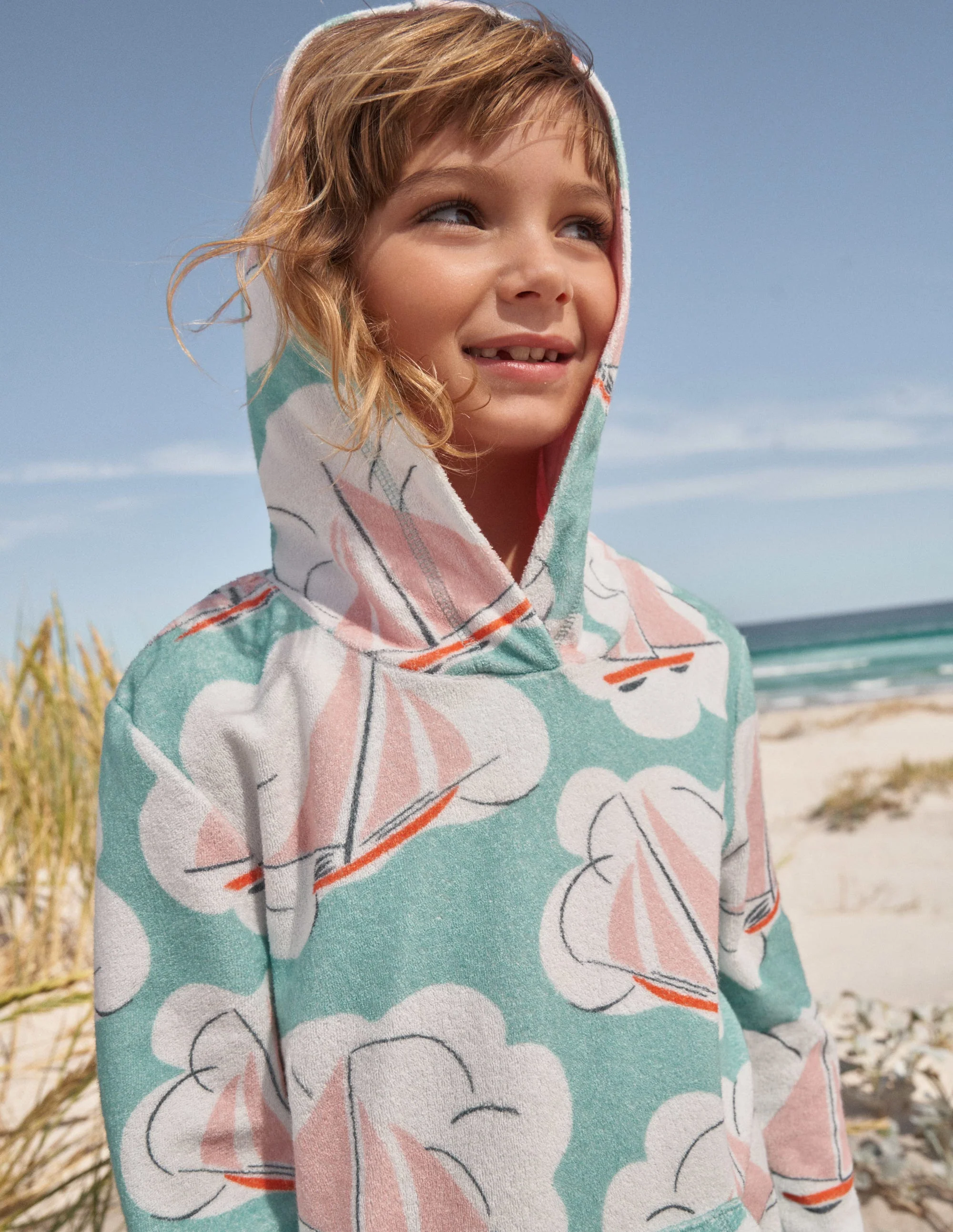 Gemustertes Frottee-Strandkleid-Meerblau, Boote - Image 4