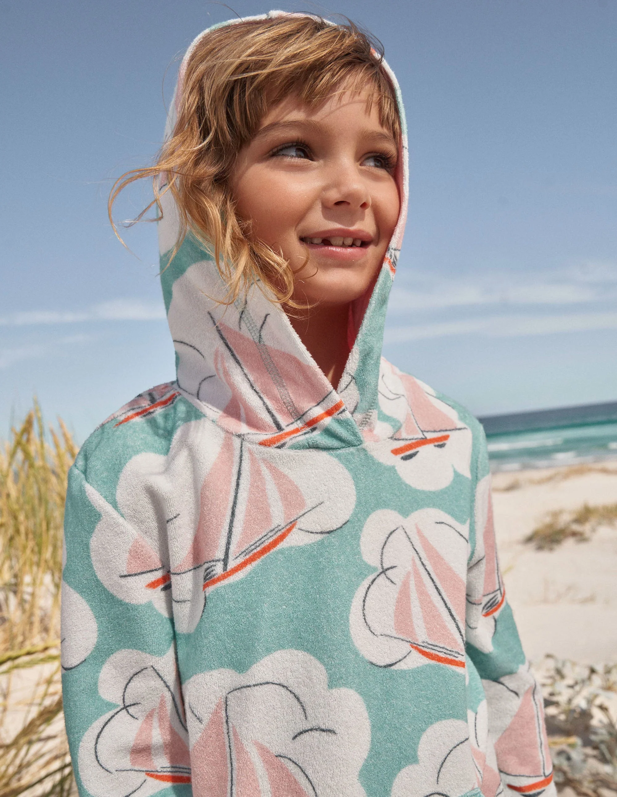 Gemustertes Frottee-Strandkleid-Meerblau, Boote - Image 6