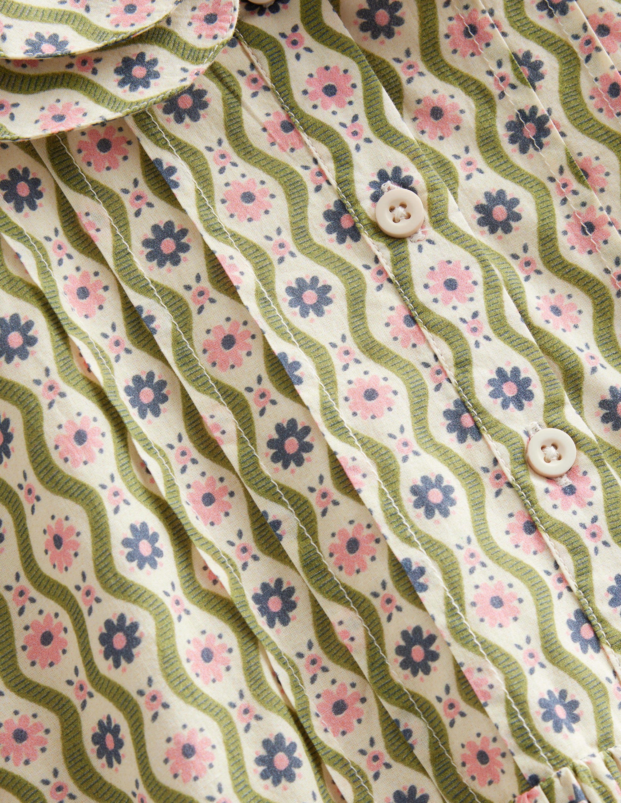 Gemustertes Kleid-Vanille, Gänseblümchen/Wellen - Image 3