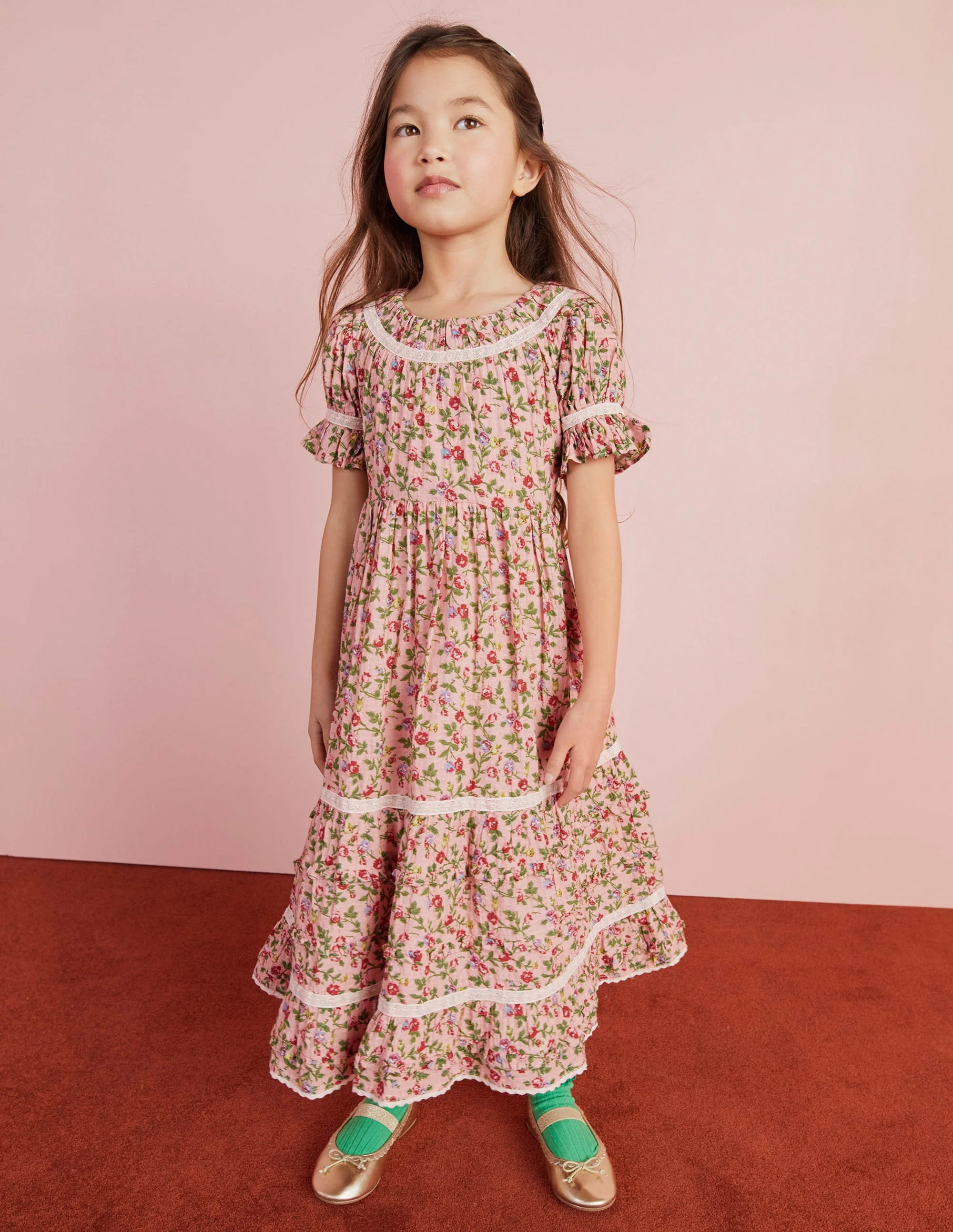 Gemustertes Partykleid mit Spitzenborten-Rosenrosa - Image 15