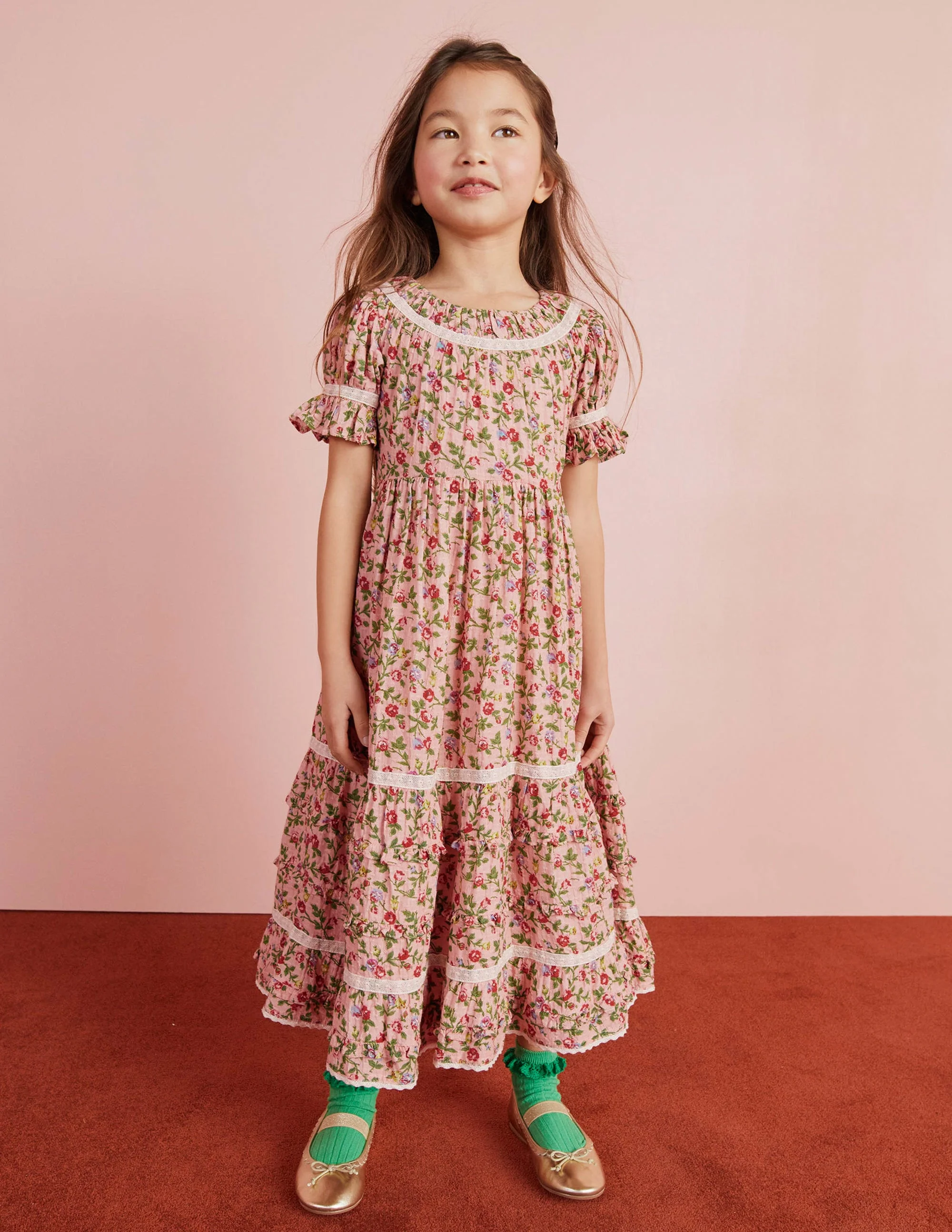 Gemustertes Partykleid mit Spitzenborten-Rosenrosa - Image 17