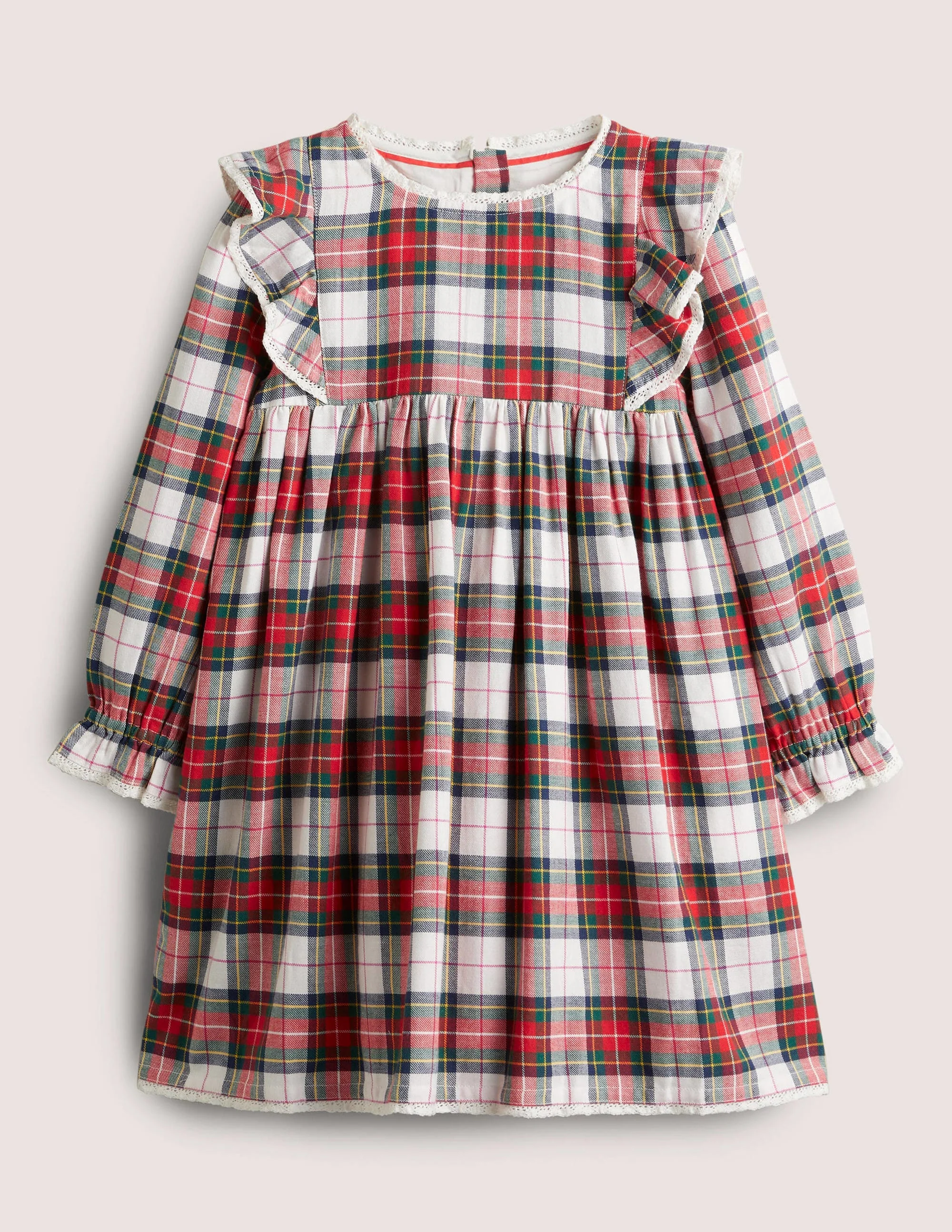 Gemustertes Webkleid-Naturweiß/Rot, Kariert