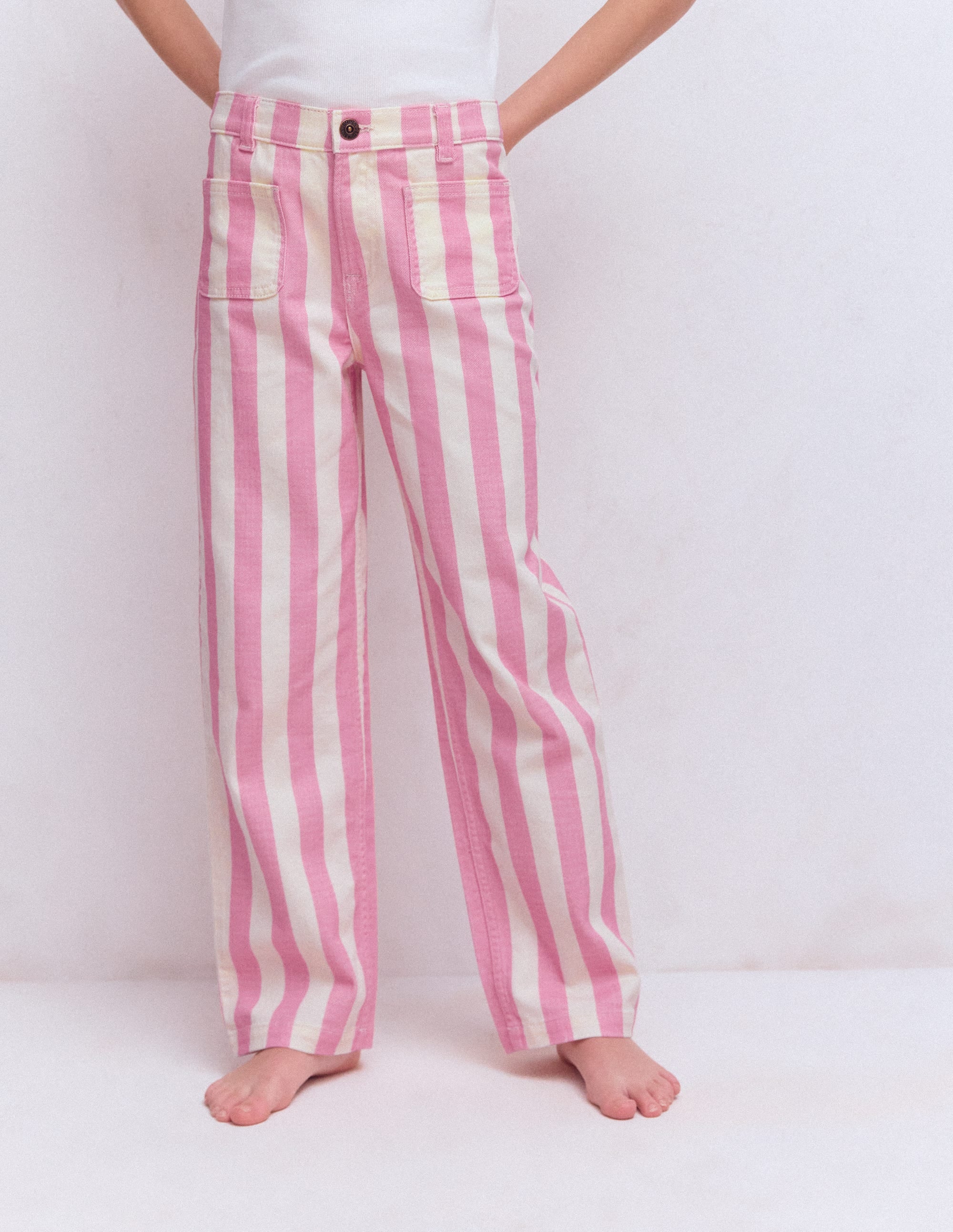 Gerade Jeans mit aufgesetzten Taschen-Rosa/Naturweiß Streifen - Image 3
