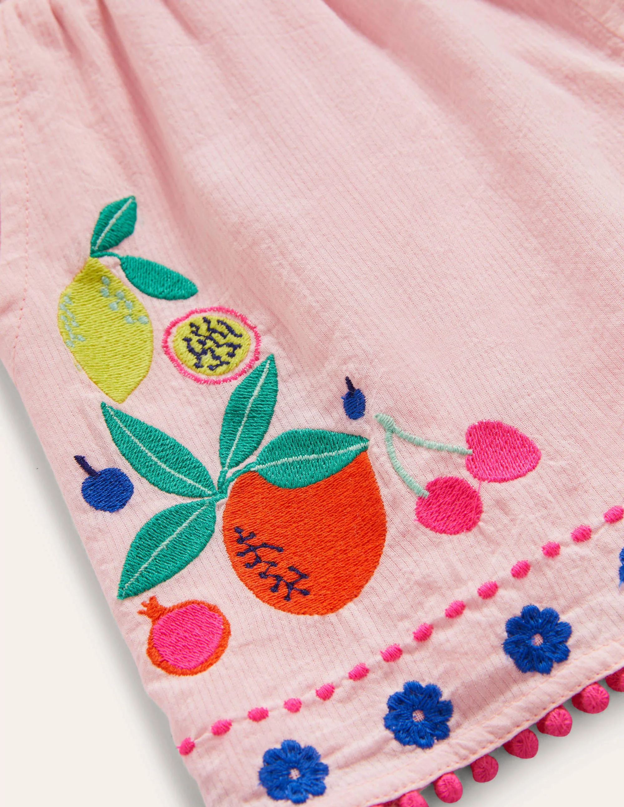 Geraffte Shorts mit Stickerei-Delfinrosa, Früchte - Image 3