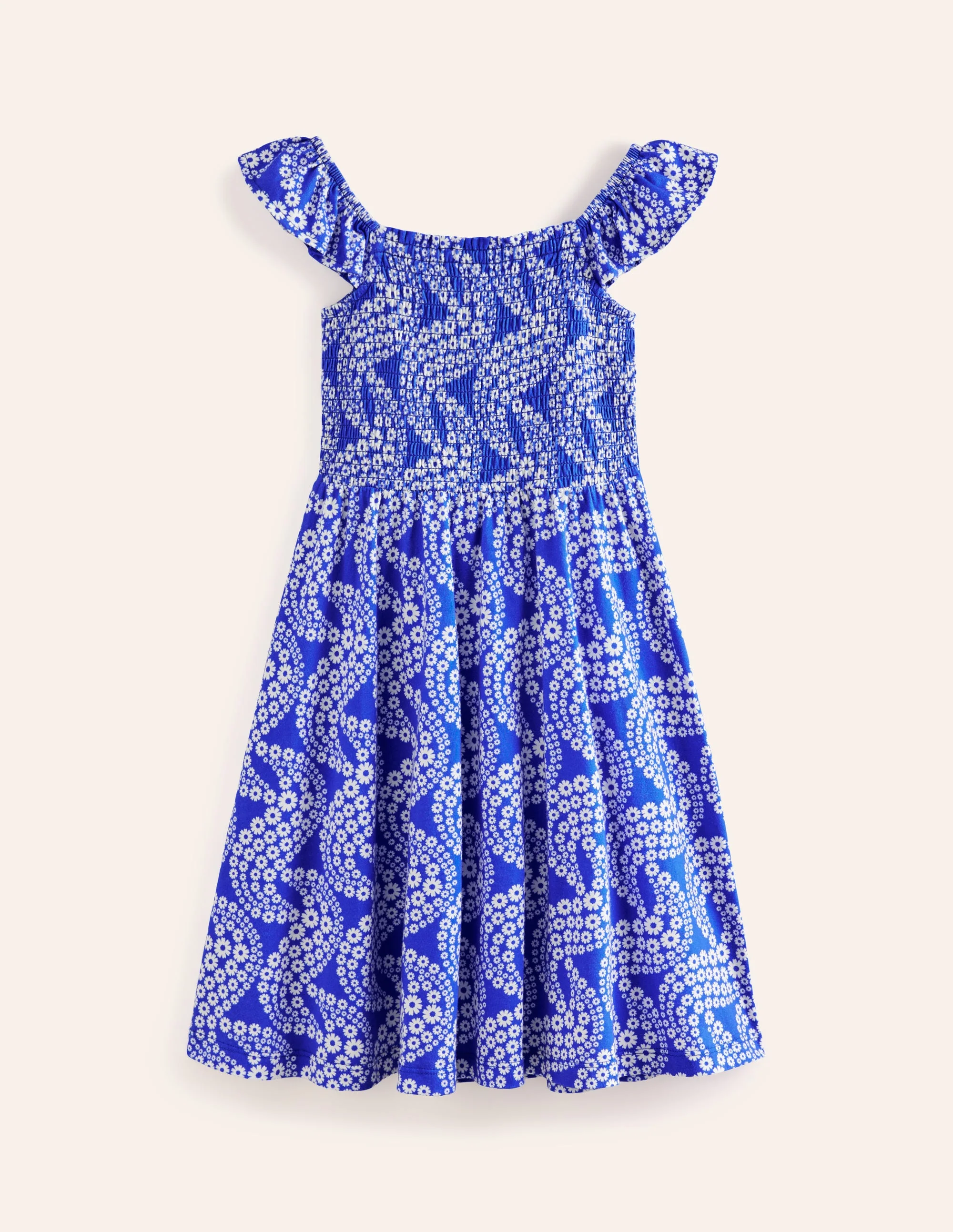 Gerafftes Jerseykleid-Griechisch Blau Gänseblümchen Welle - Image 2