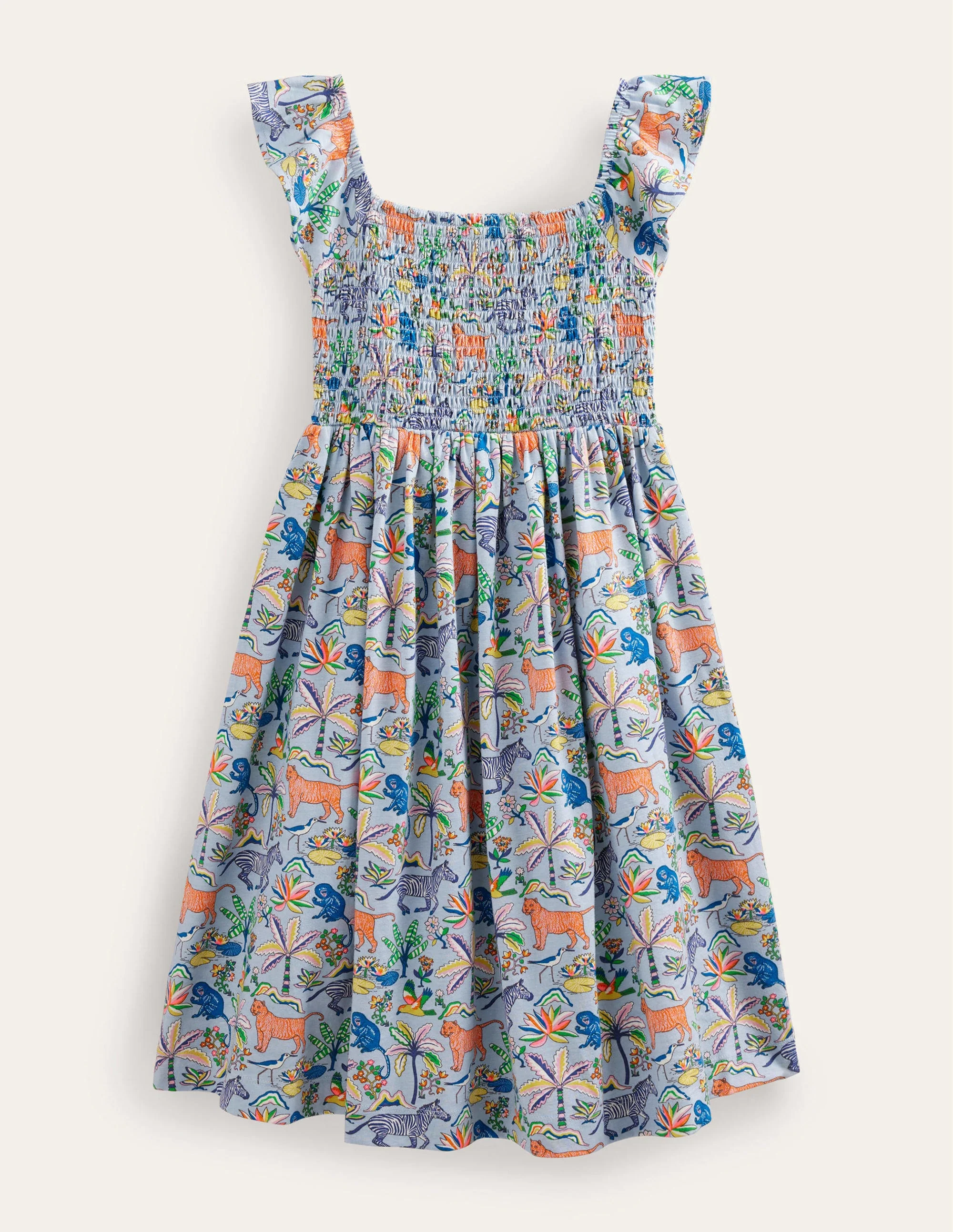 Gerafftes Jerseykleid-Surfblau, Tropischer Garten - Image 2