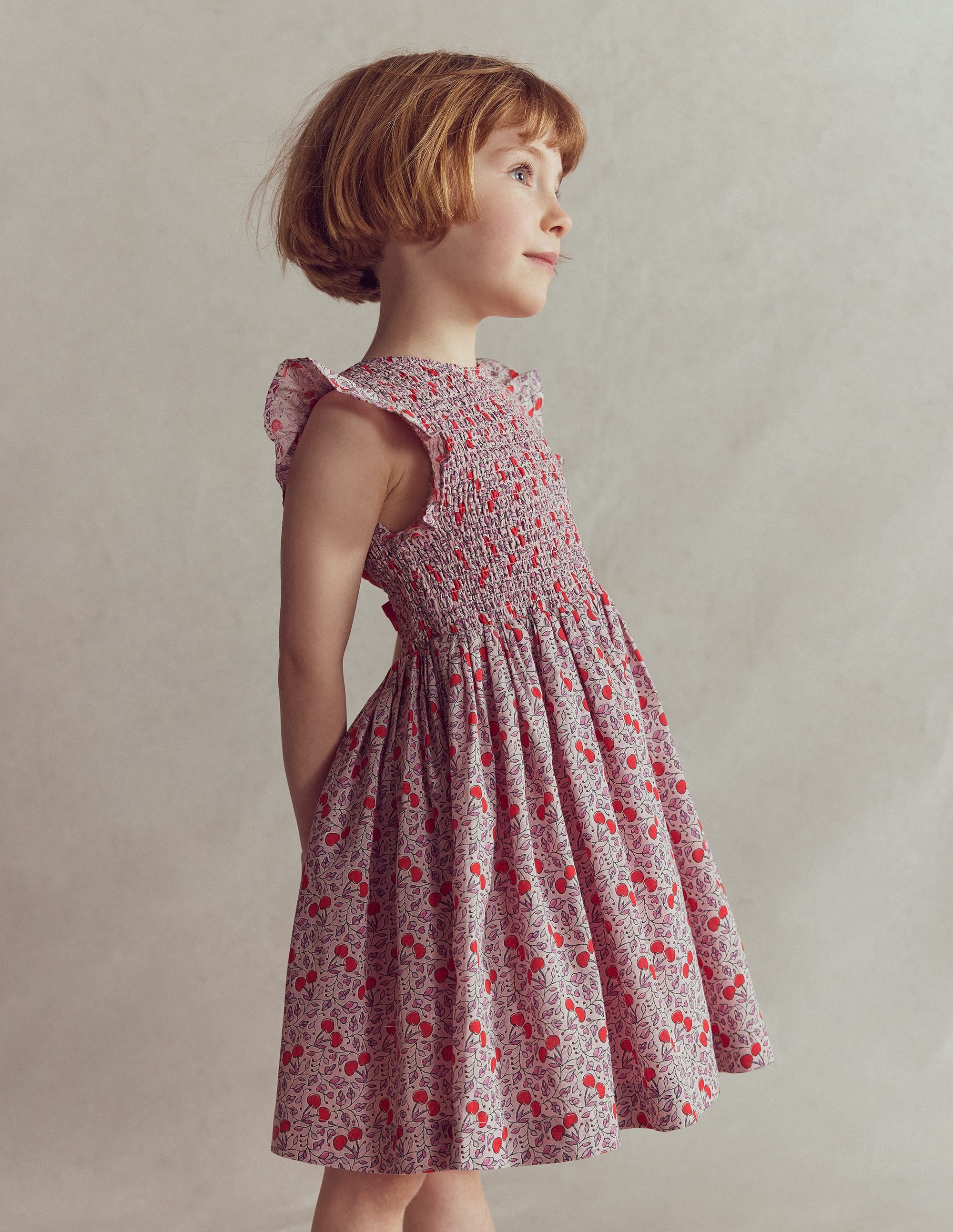 Gerafftes Kleid mit Schleife am Rücken-Pink Kirschen - Image 5