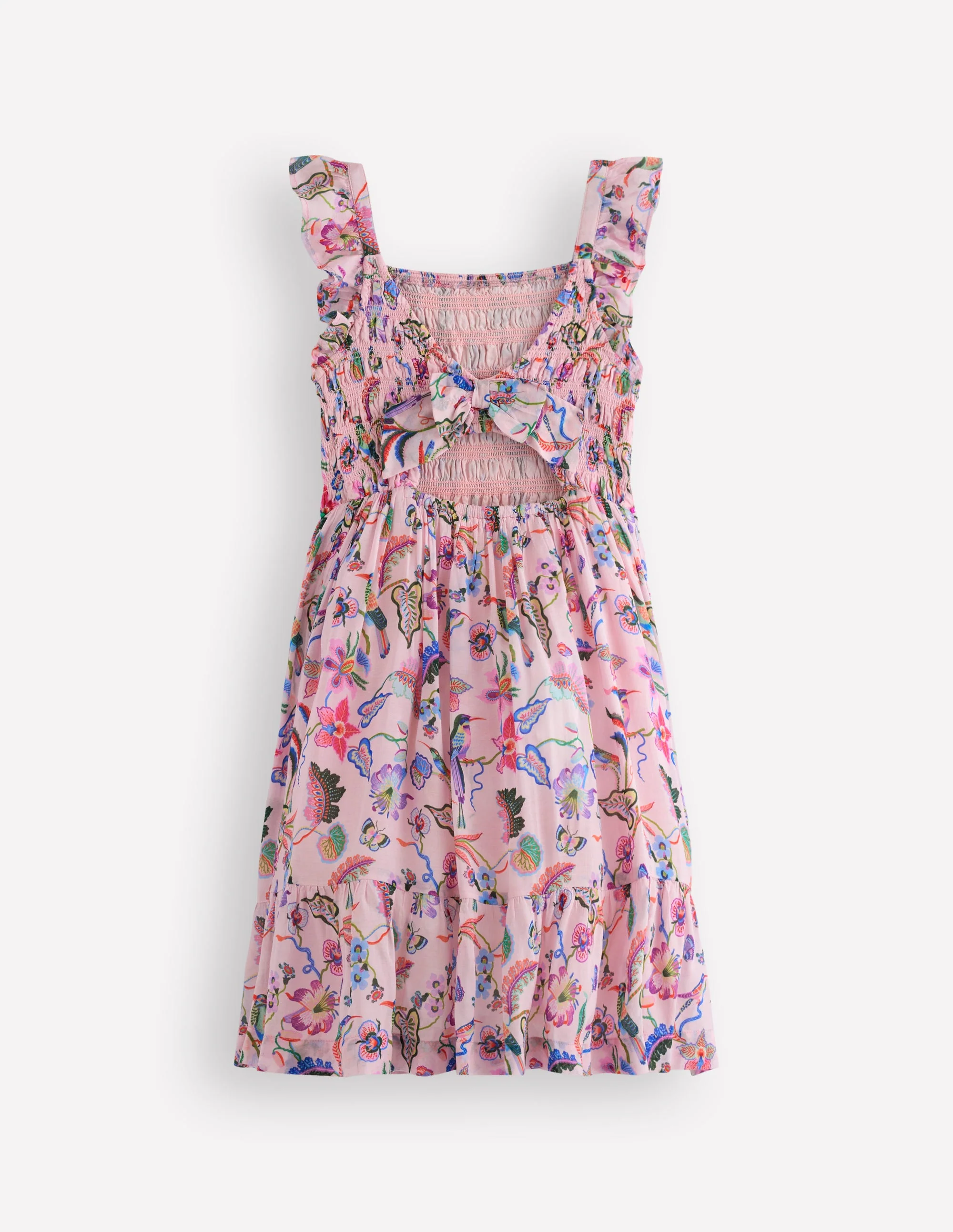 Gerafftes Kleid mit Schleifendetail am Rücken-Bunt Rosa Blumenmuster - Image 4