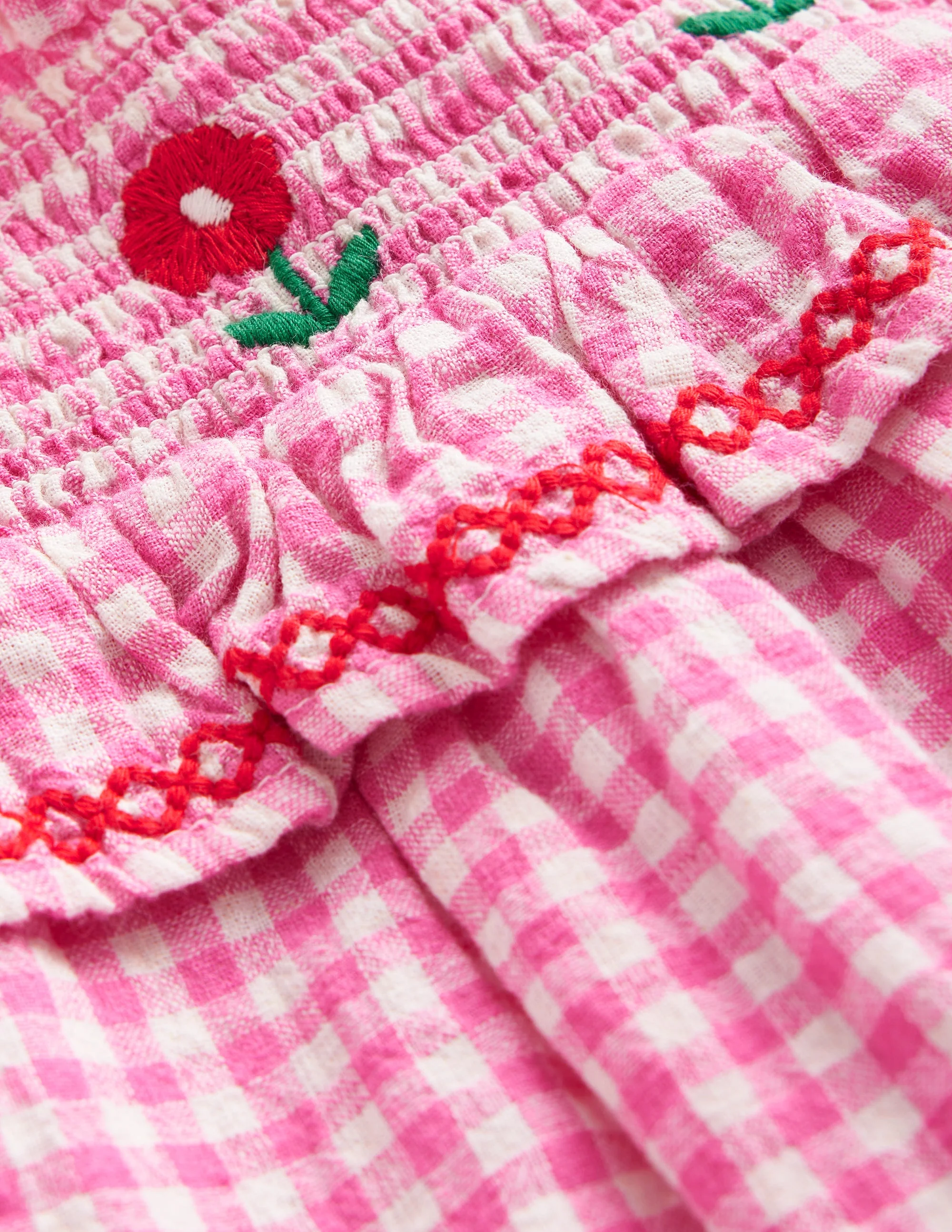 Gerafftes Oberteil mit Stickerei-Rosa Vichykaro - Image 3