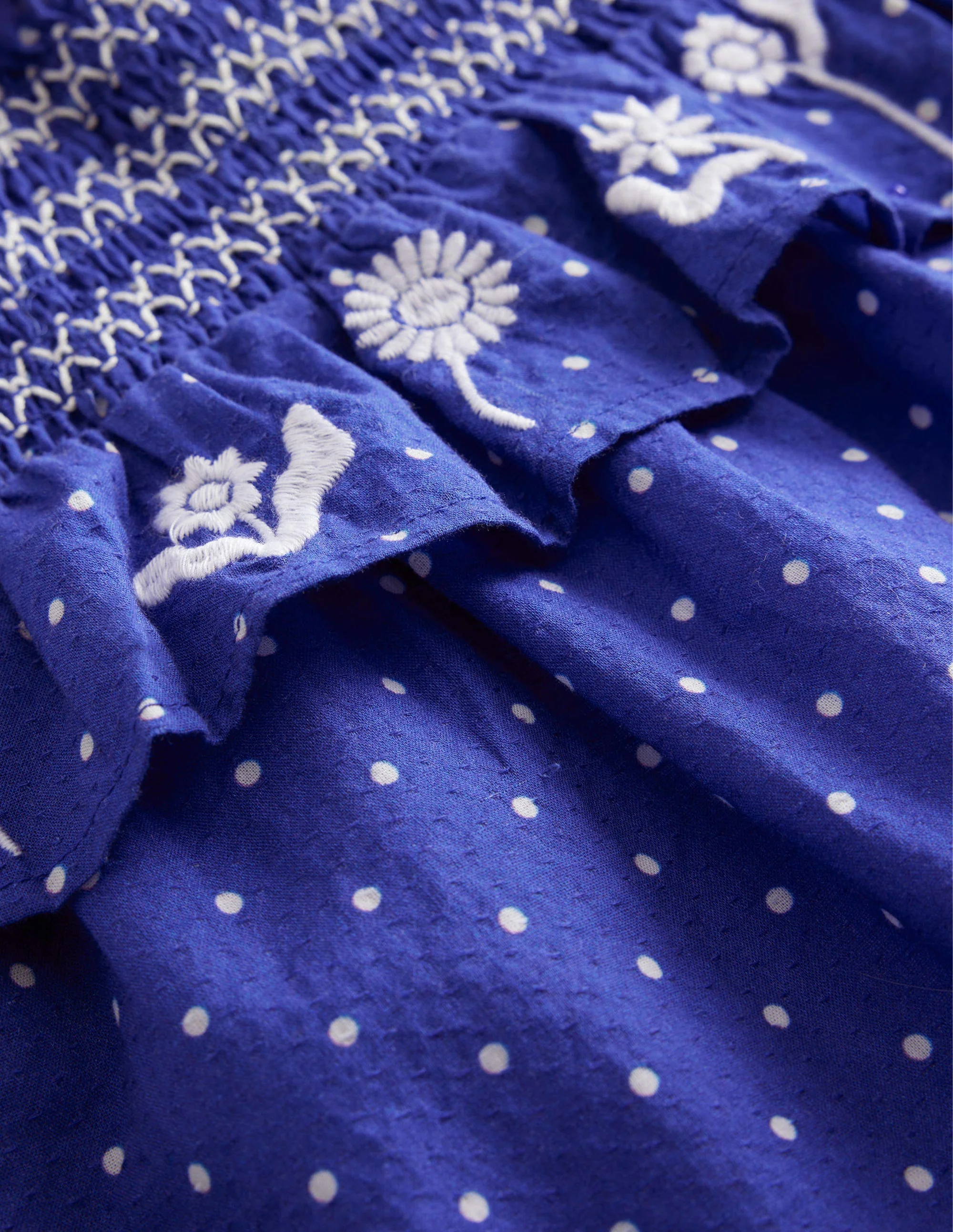 Gerafftes Oberteil mit Stickerei-Stahlblau/Naturweiß, Pünktchen - Image 2