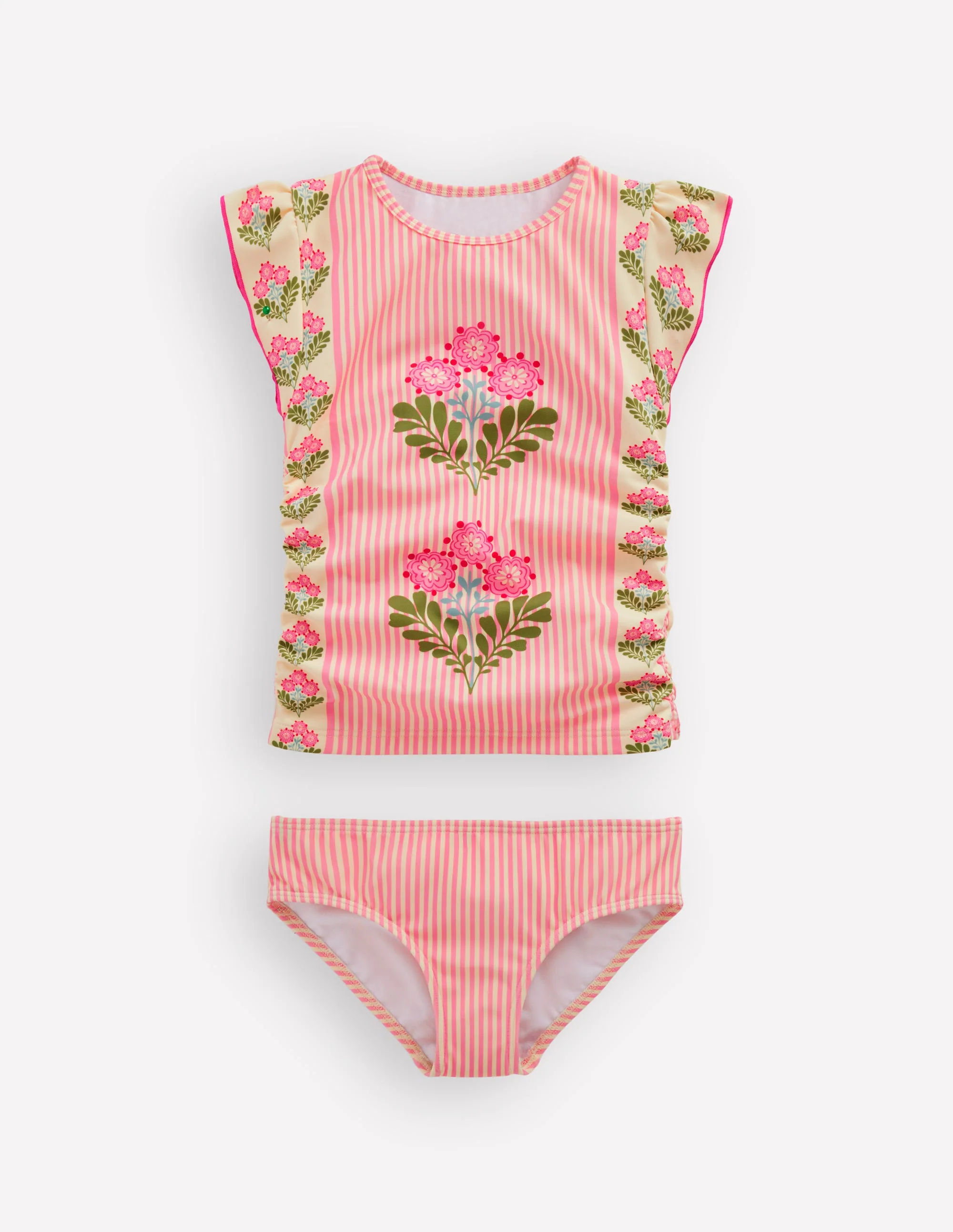 Gerafftes Tankini-Set-Erdbeerrosa, Holzschnittmuster - Image 2