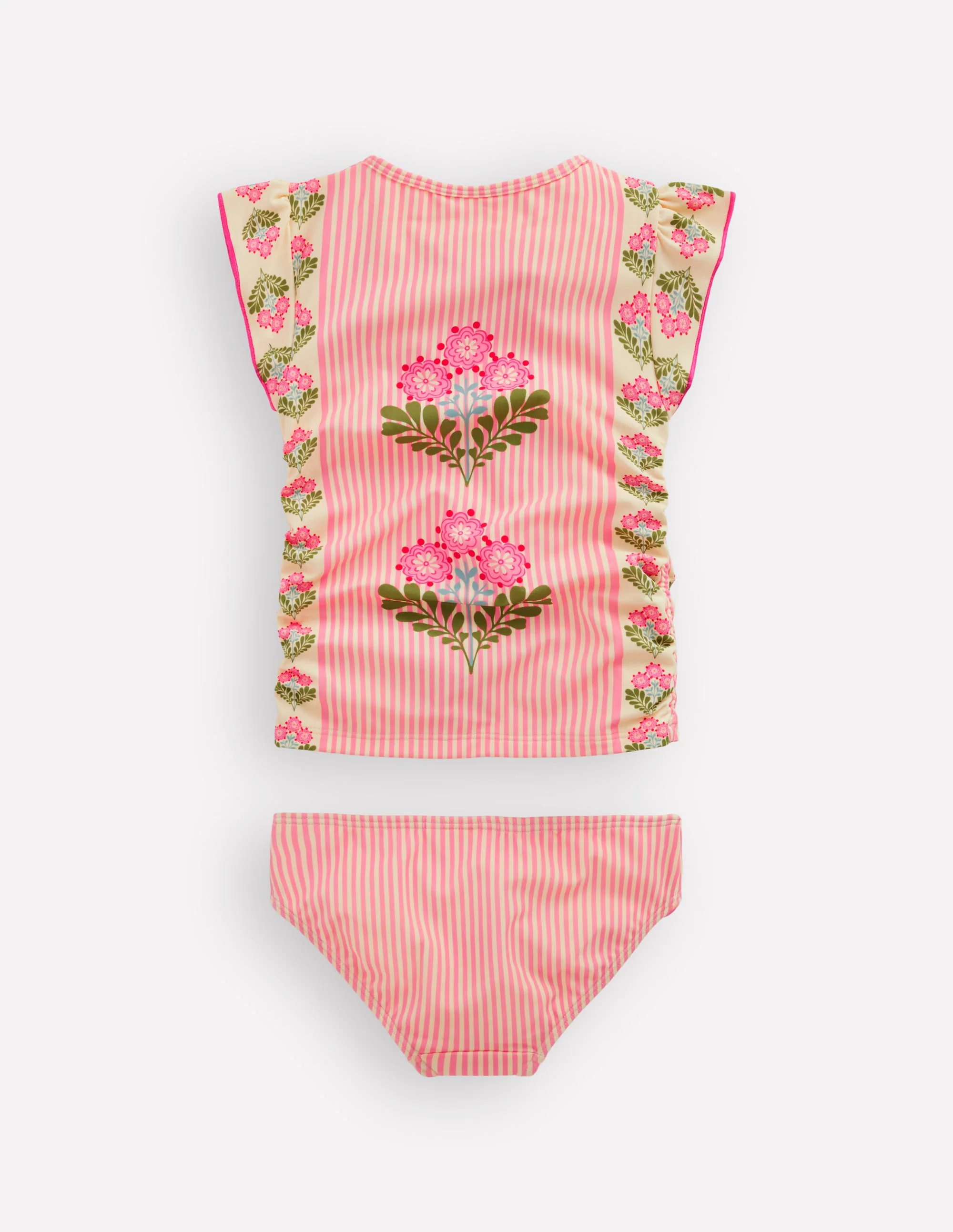 Gerafftes Tankini-Set-Erdbeerrosa, Holzschnittmuster - Image 3