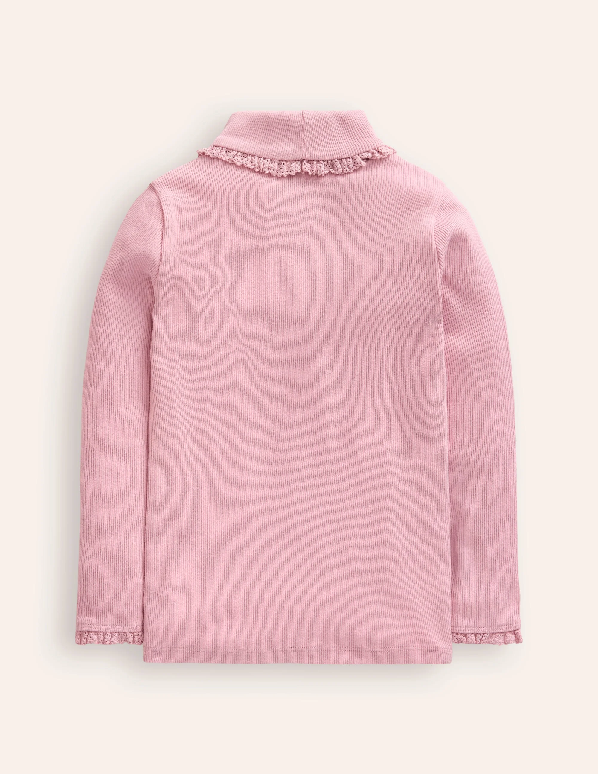 Gerippter Rollkragenpullover mit Spitzenbesatz-Almond Sparkle - Image 2