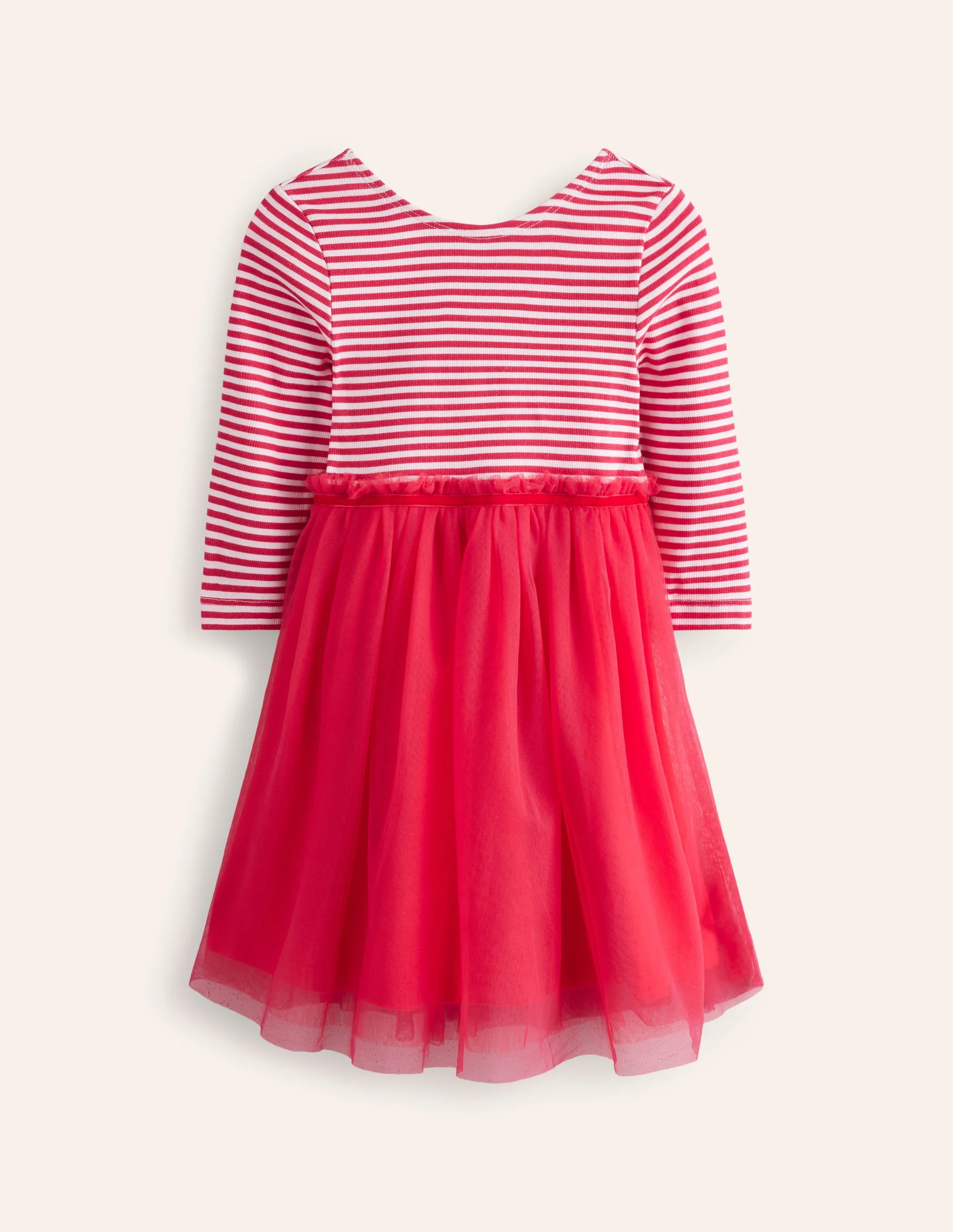 Geripptes Jersey-Tüllkleid-Blasspink