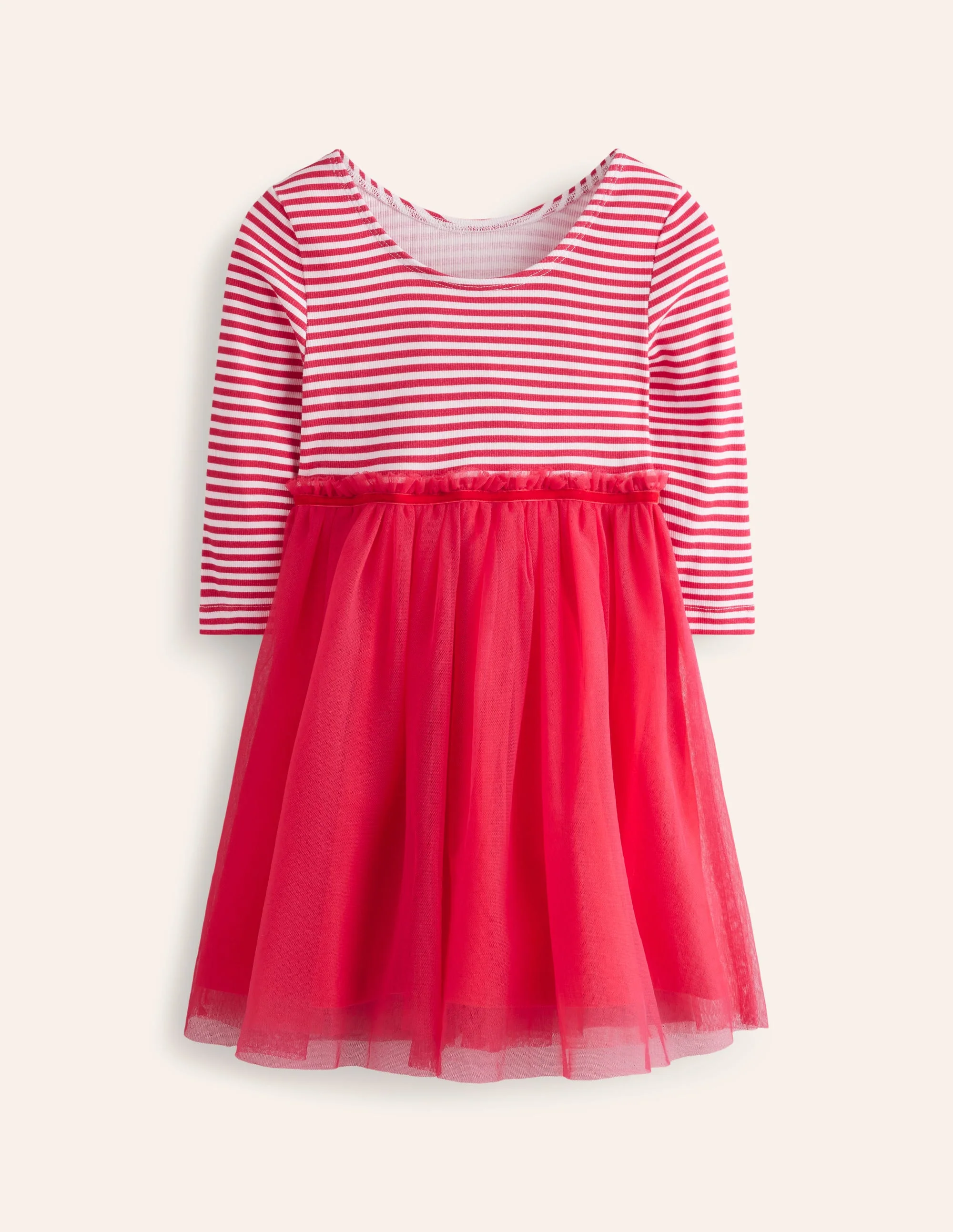 Geripptes Jersey-Tüllkleid-Blasspink - Image 2