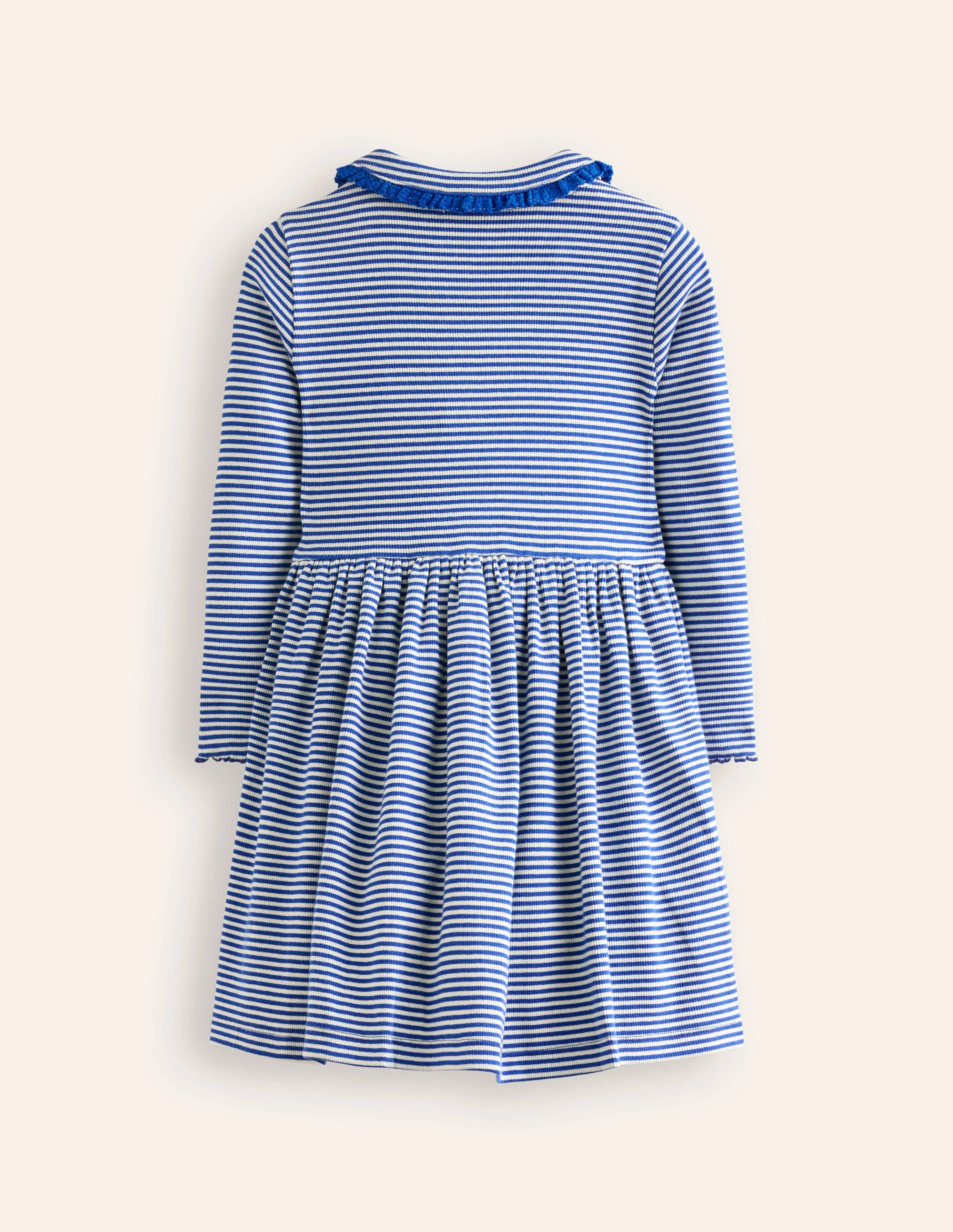 Geripptes Kleid mit Kragen zum Herumwirbeln-Blauhäher/Naturweiß Streifen - Image 2