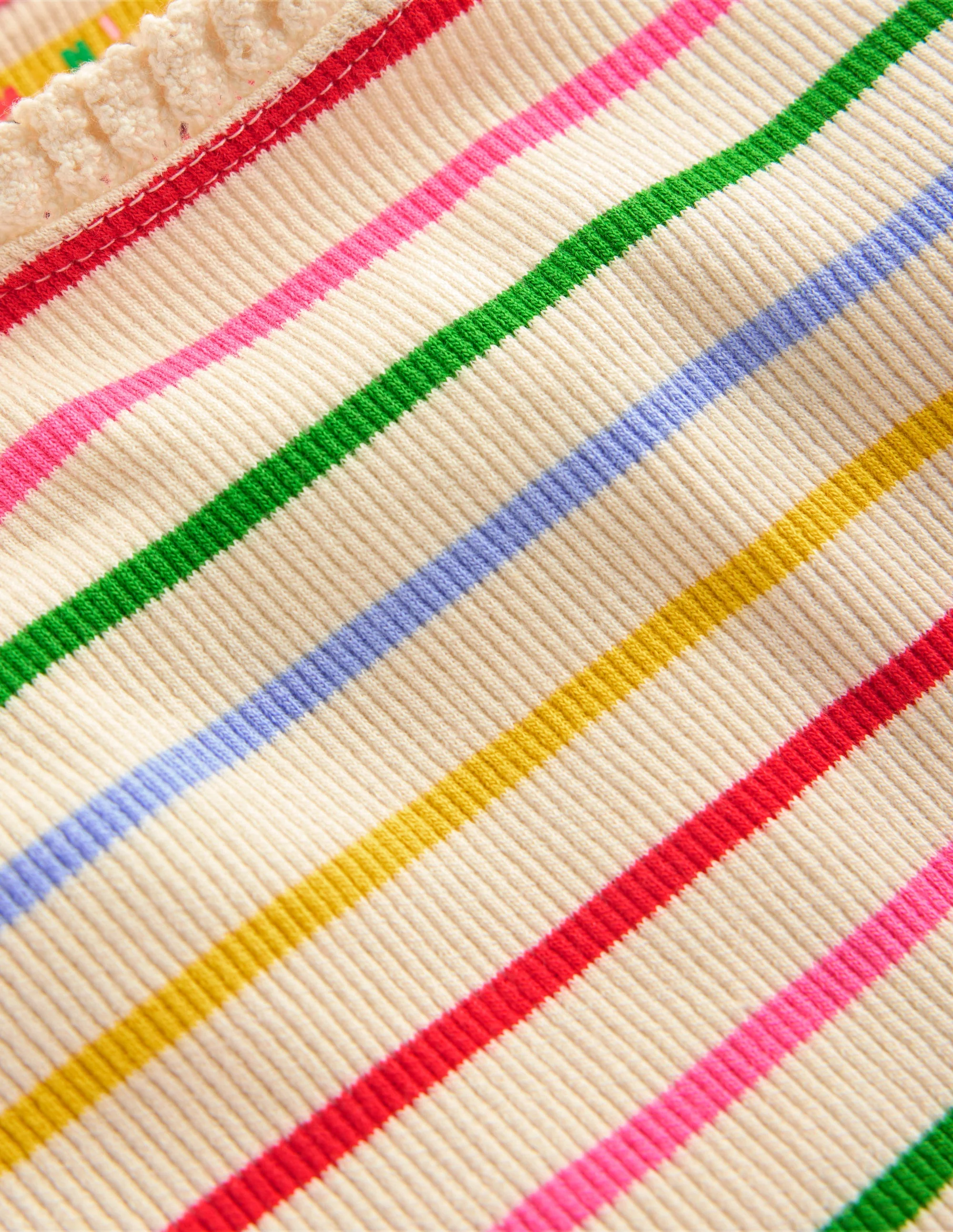 Geripptes Kurzarm-T-Shirt-Ackerbohnengrün/Pink, Gestreift - Image 3