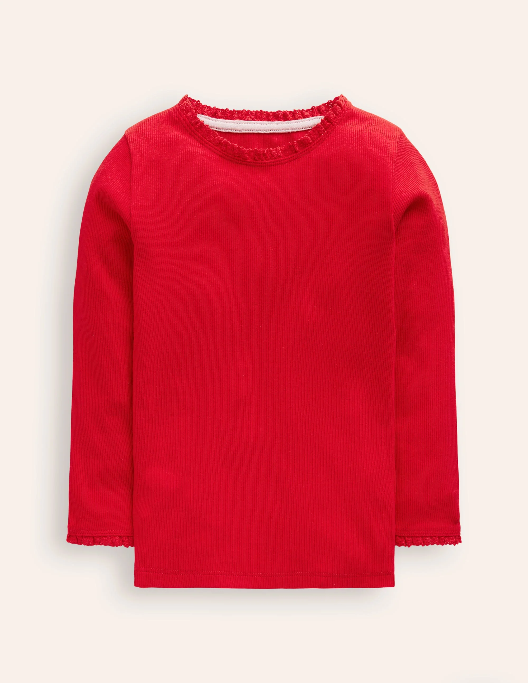 Geripptes Langarmshirt-Kirschmarmelade/Weiches Naturweiß Streifen