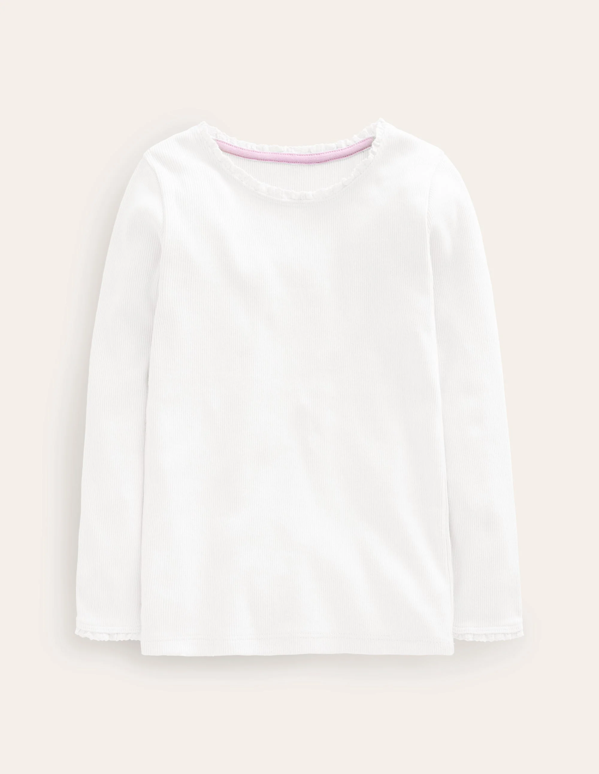 Geripptes Langarmshirt-Weiß