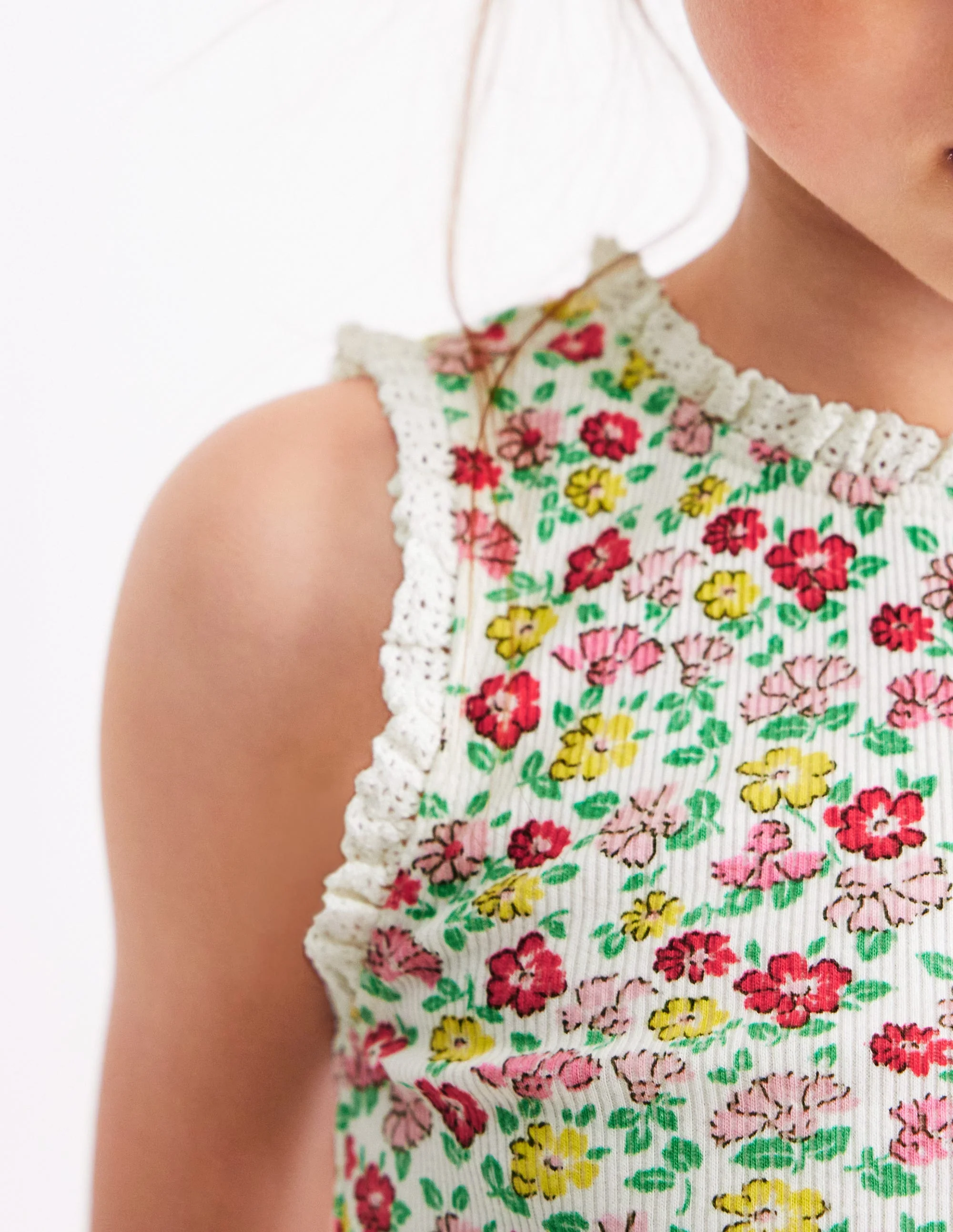 Geripptes Top mit Spitzenbesatz-Bunt Sommer Blumenbeet - Image 2